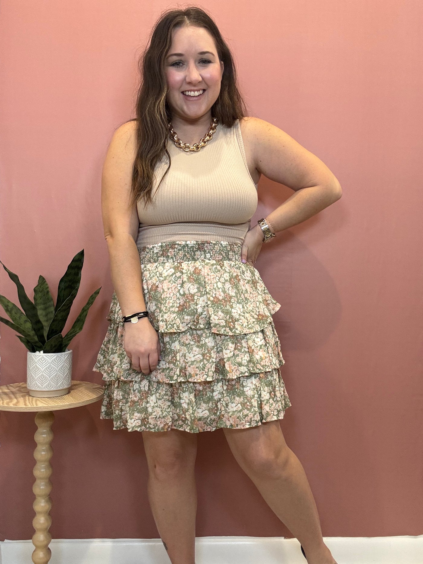 Sage Floral Mini Skirt