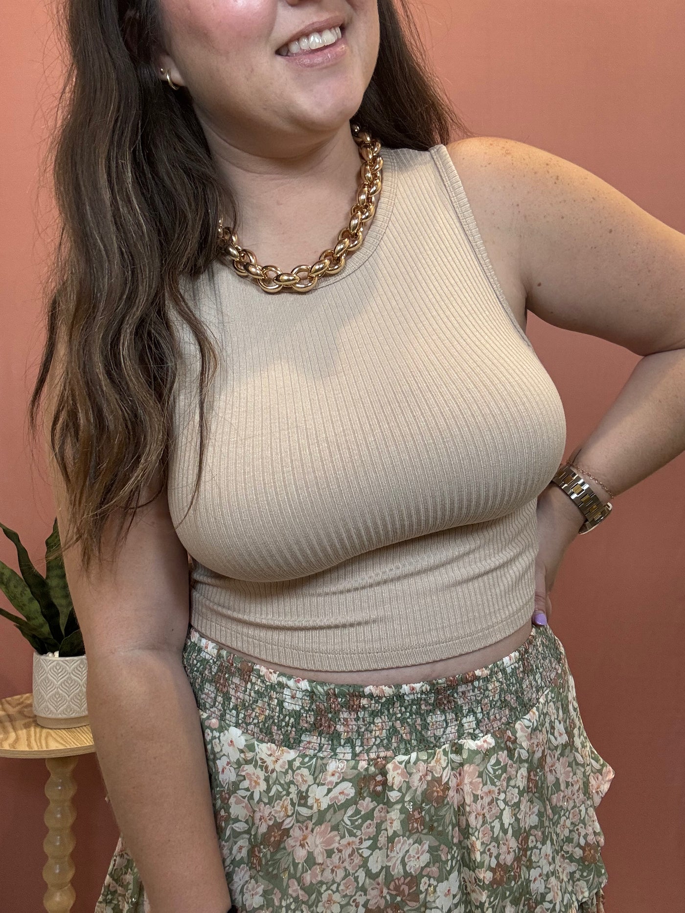 Crop Tank Top | Taupe