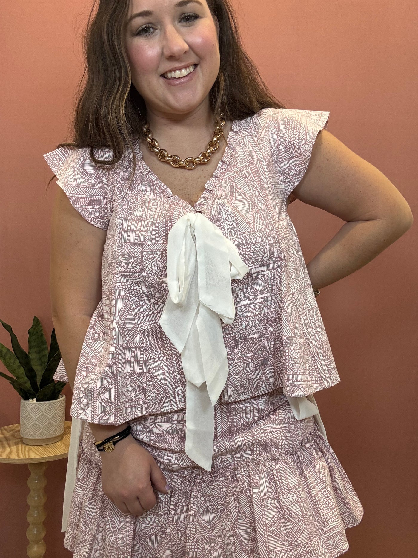 Boho Ruffle Tie-front Top