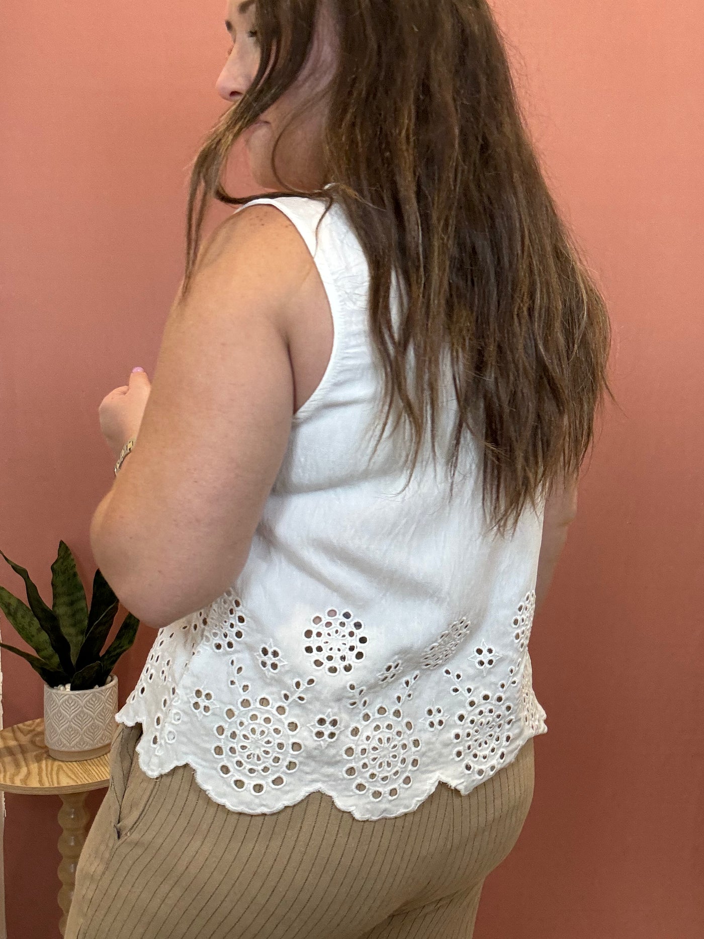 Eyelet Scalloped Hem Blouse | White
