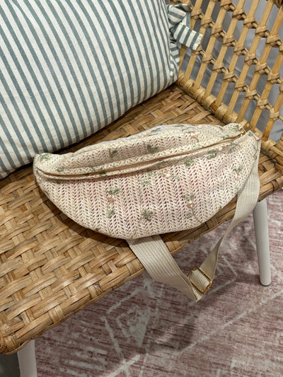 Raffia Straw Crossbody Belt Bag | Beige
