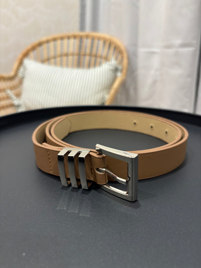 Square Buckle Leather Belt | Taupe