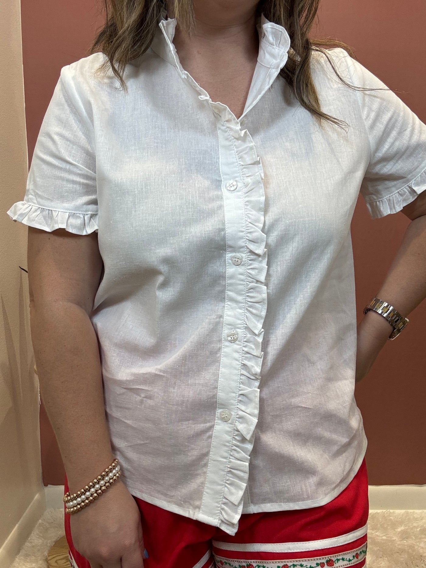 Ruffle Trim Button Up Shirt