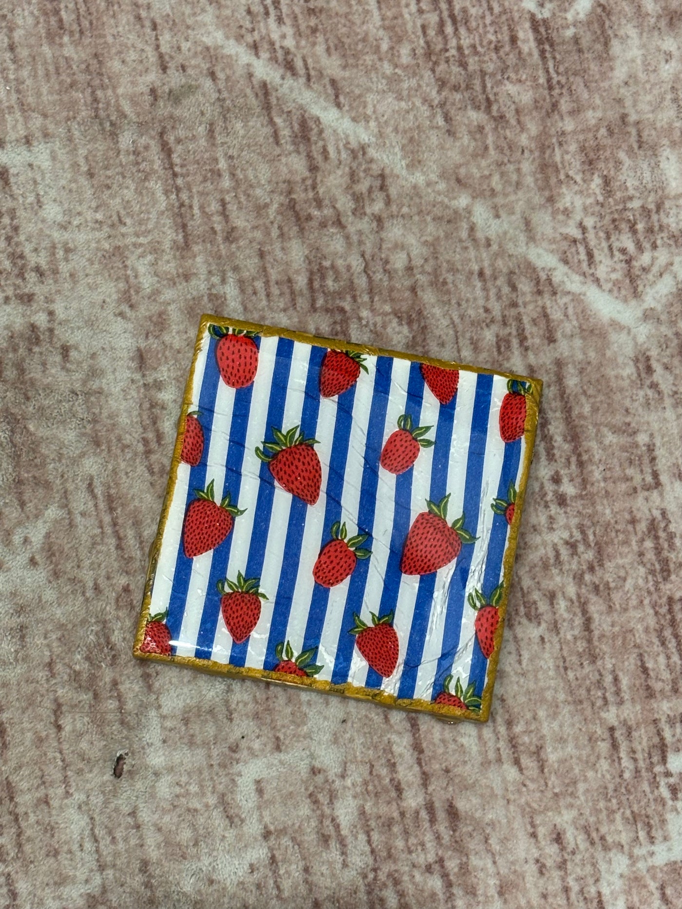 Gold Coaster | Blue Stripes & Strawberries
