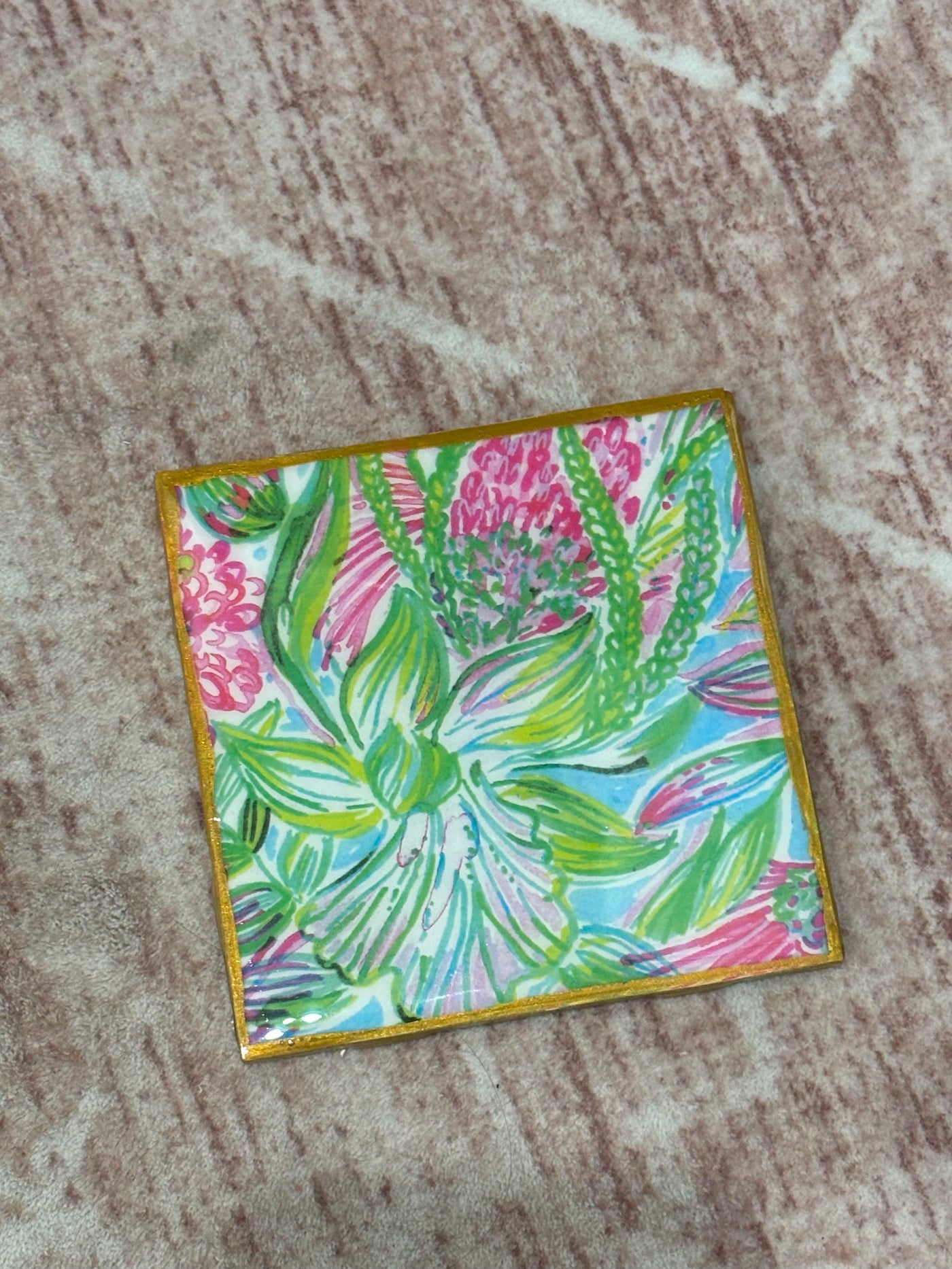 Gold Coaster | Pink & Green Floral