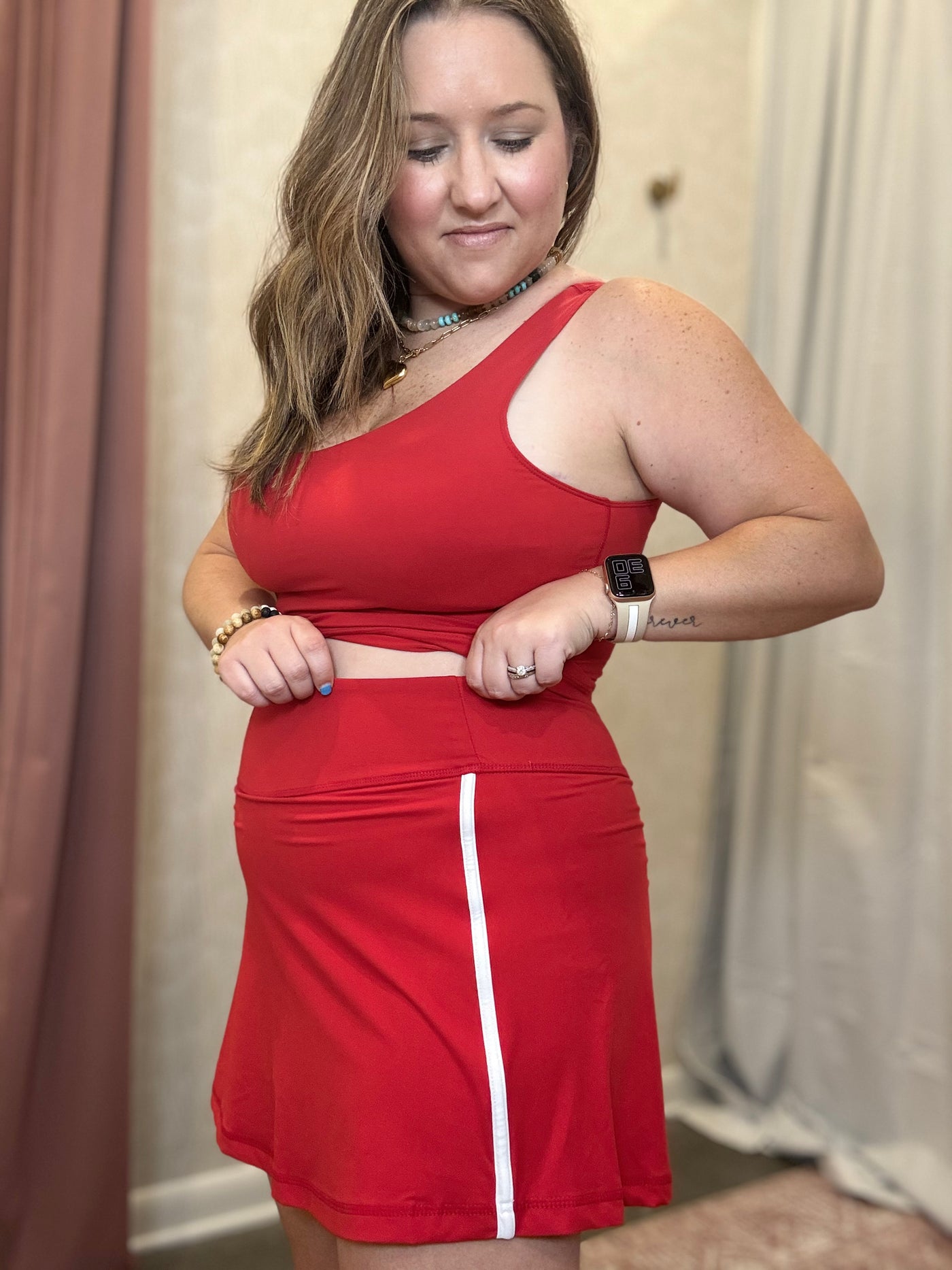 Contrast Piping Butter Skort | Red & White