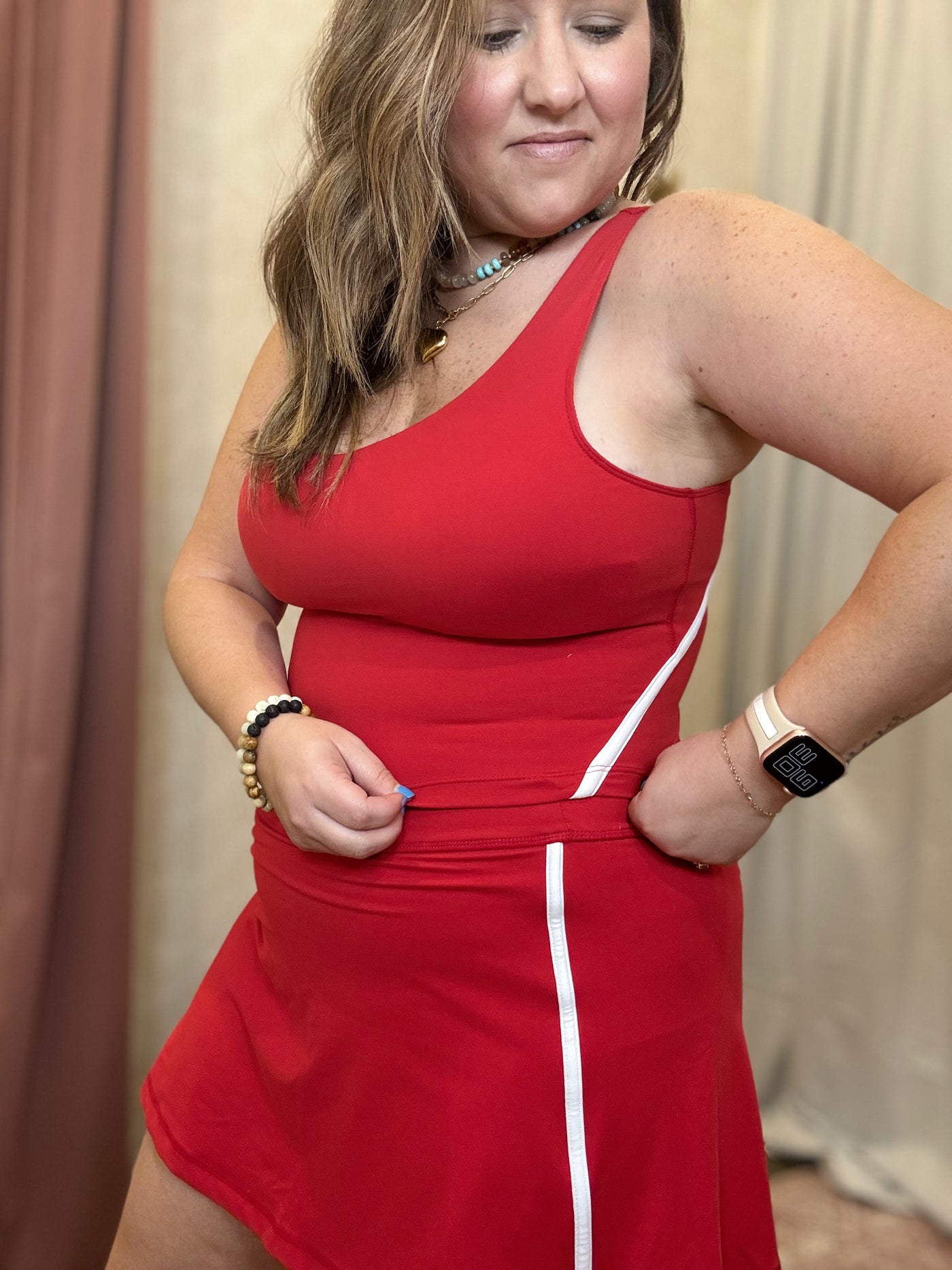 Contrast Piping Butter Skort | Red & White