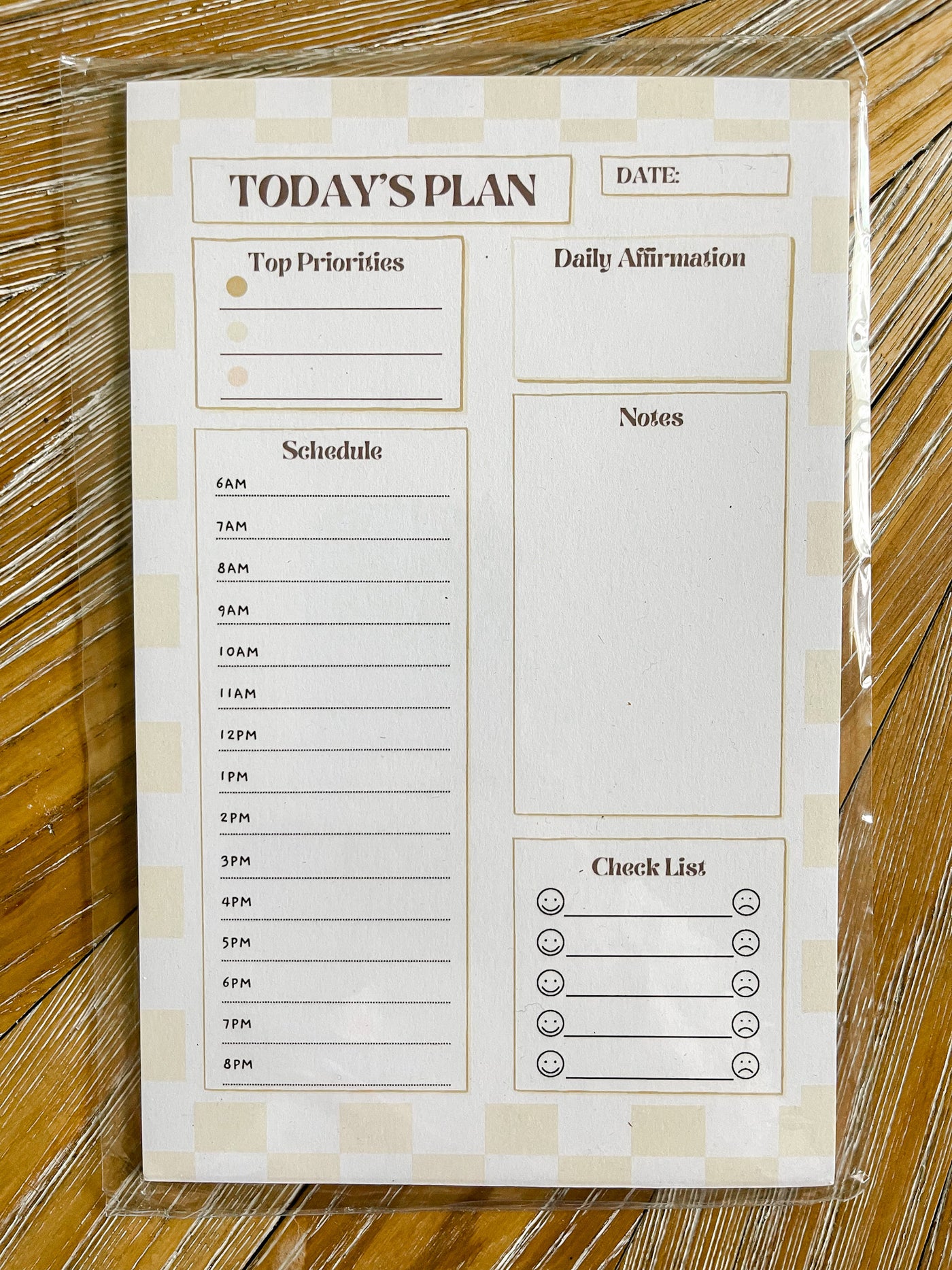 Today's Plan Notepad | Checkered Beige