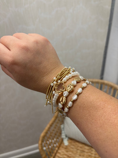 Pearl Beads and Metallic Coil Bracelet Set