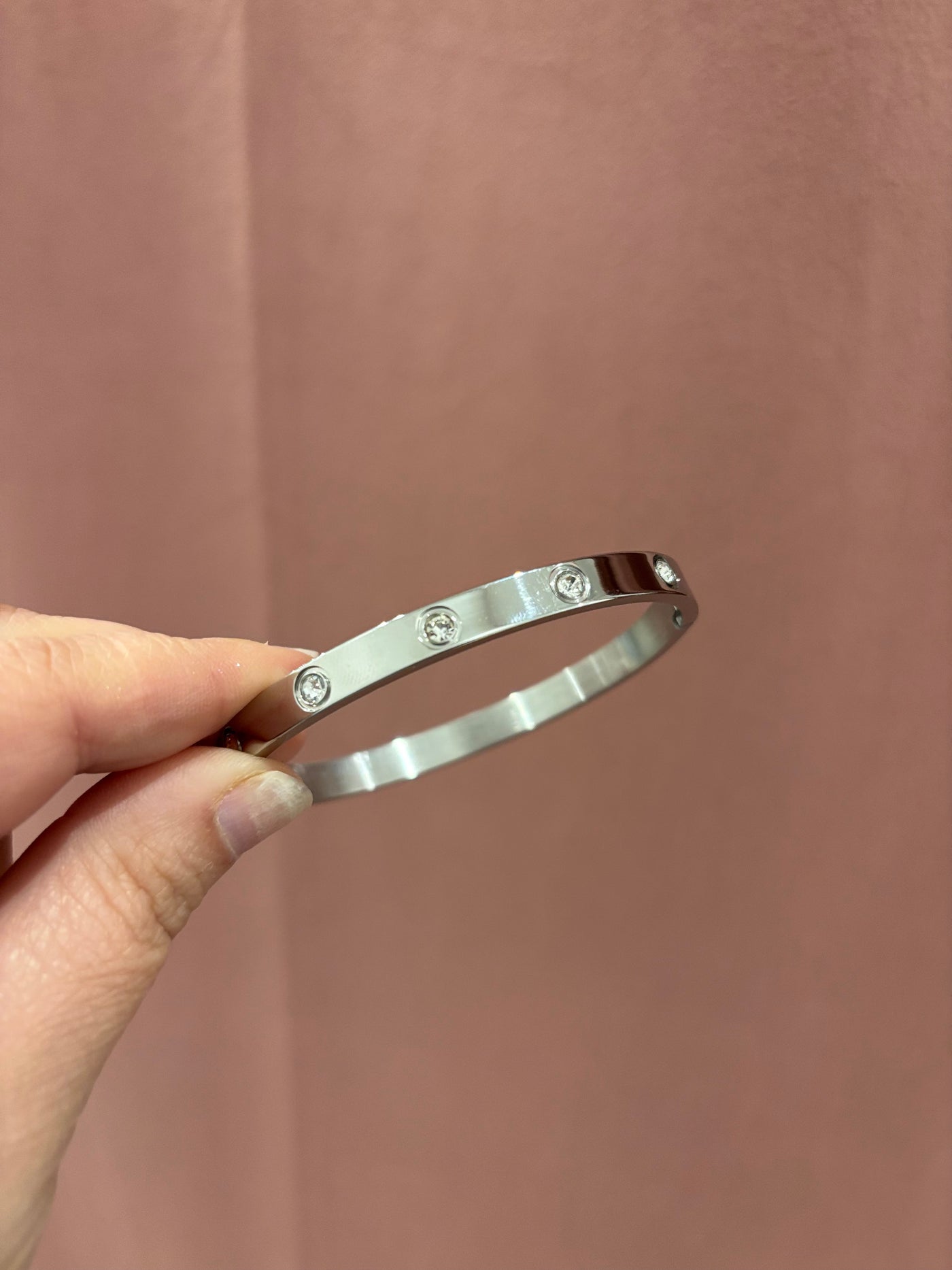 Rhinestone Bangle Bracelet | Silver