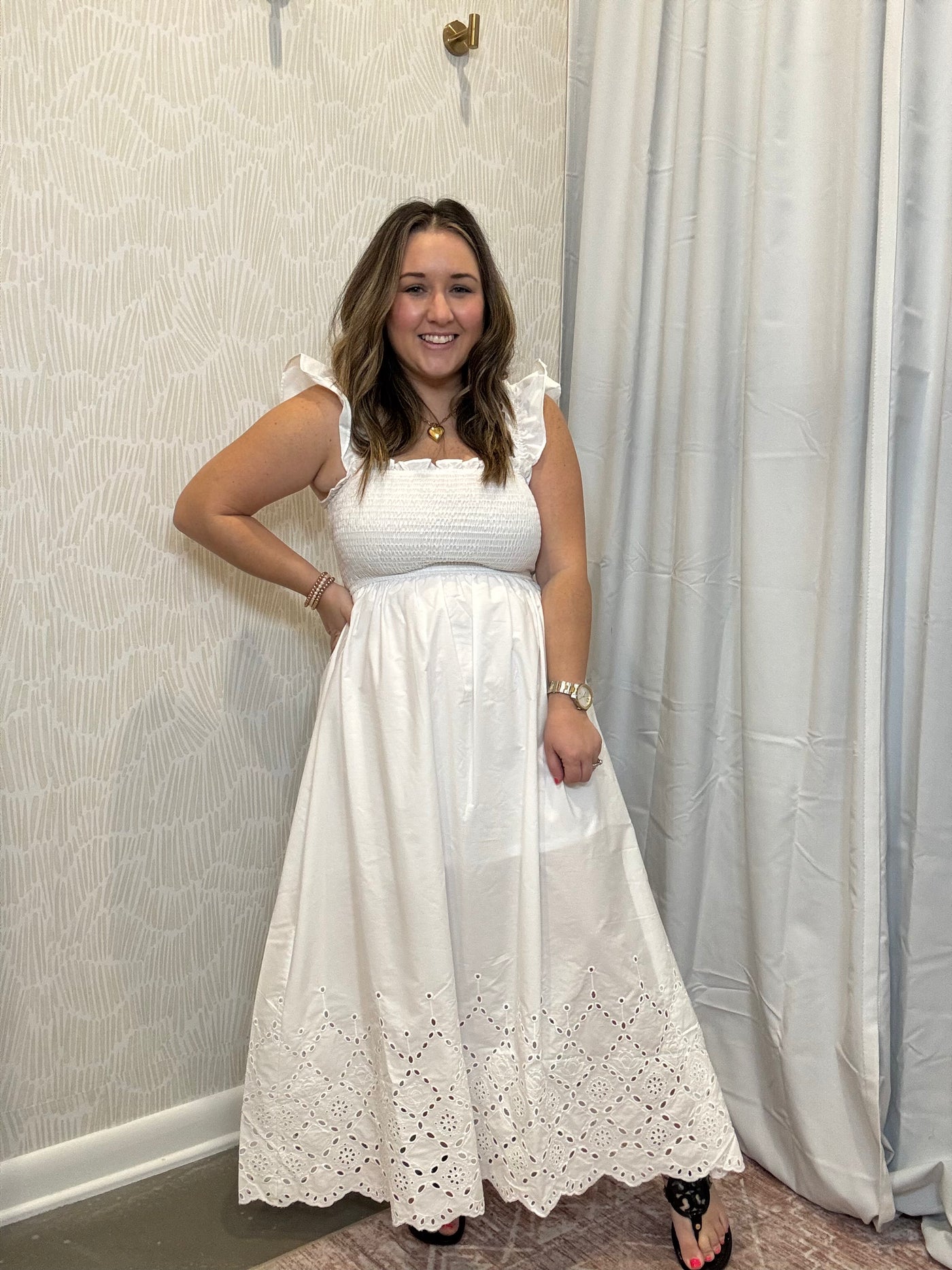 Eyelet Hem Midi Dress | White