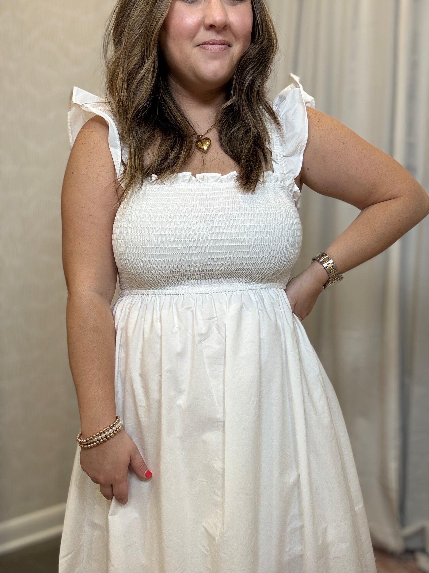 Eyelet Hem Midi Dress | White