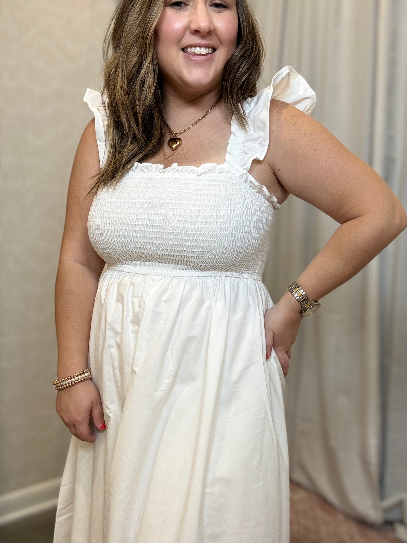 Eyelet Hem Midi Dress | White