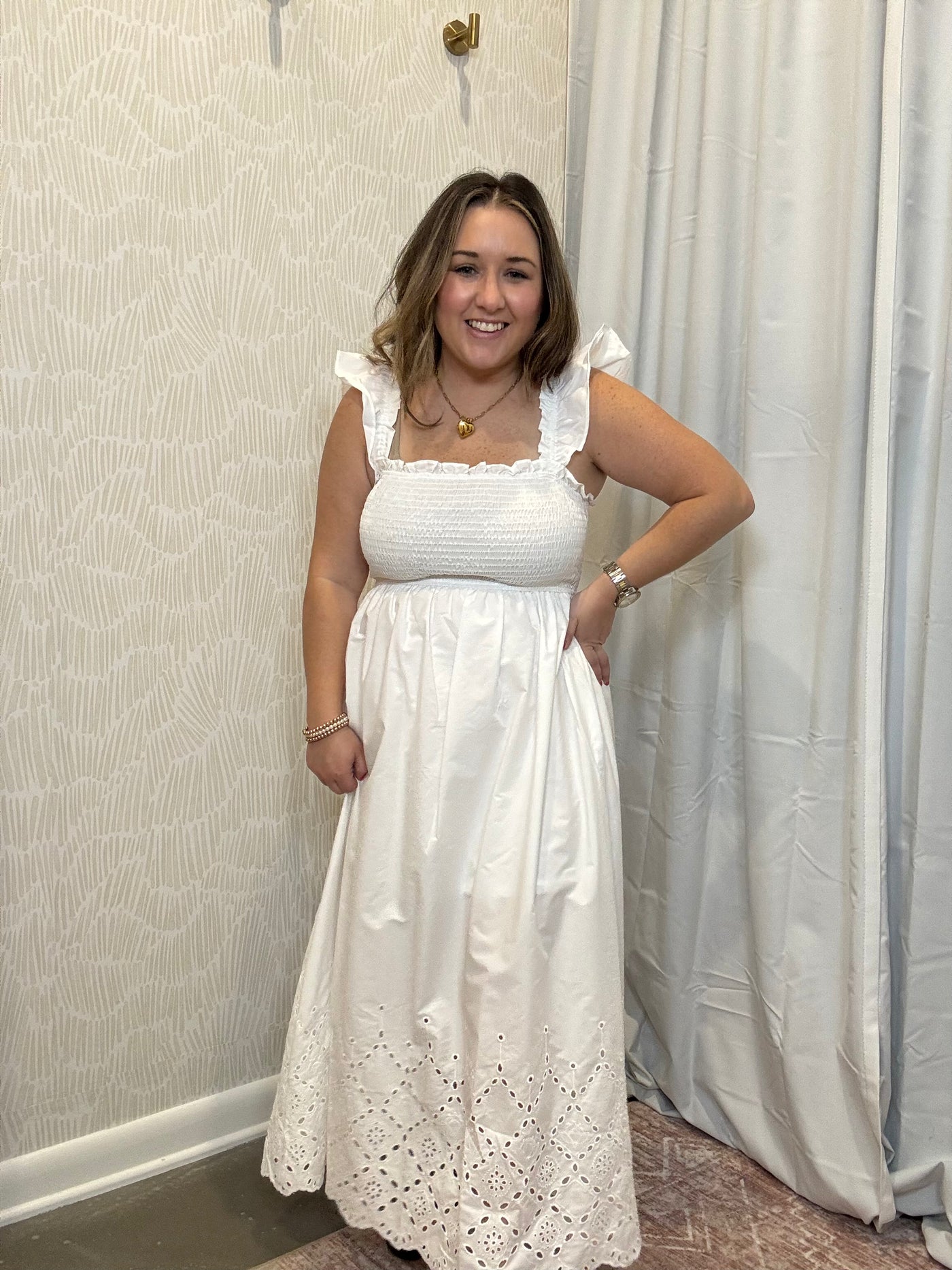 Eyelet Hem Midi Dress | White