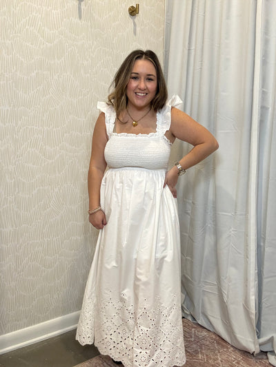 Eyelet Hem Midi Dress | White