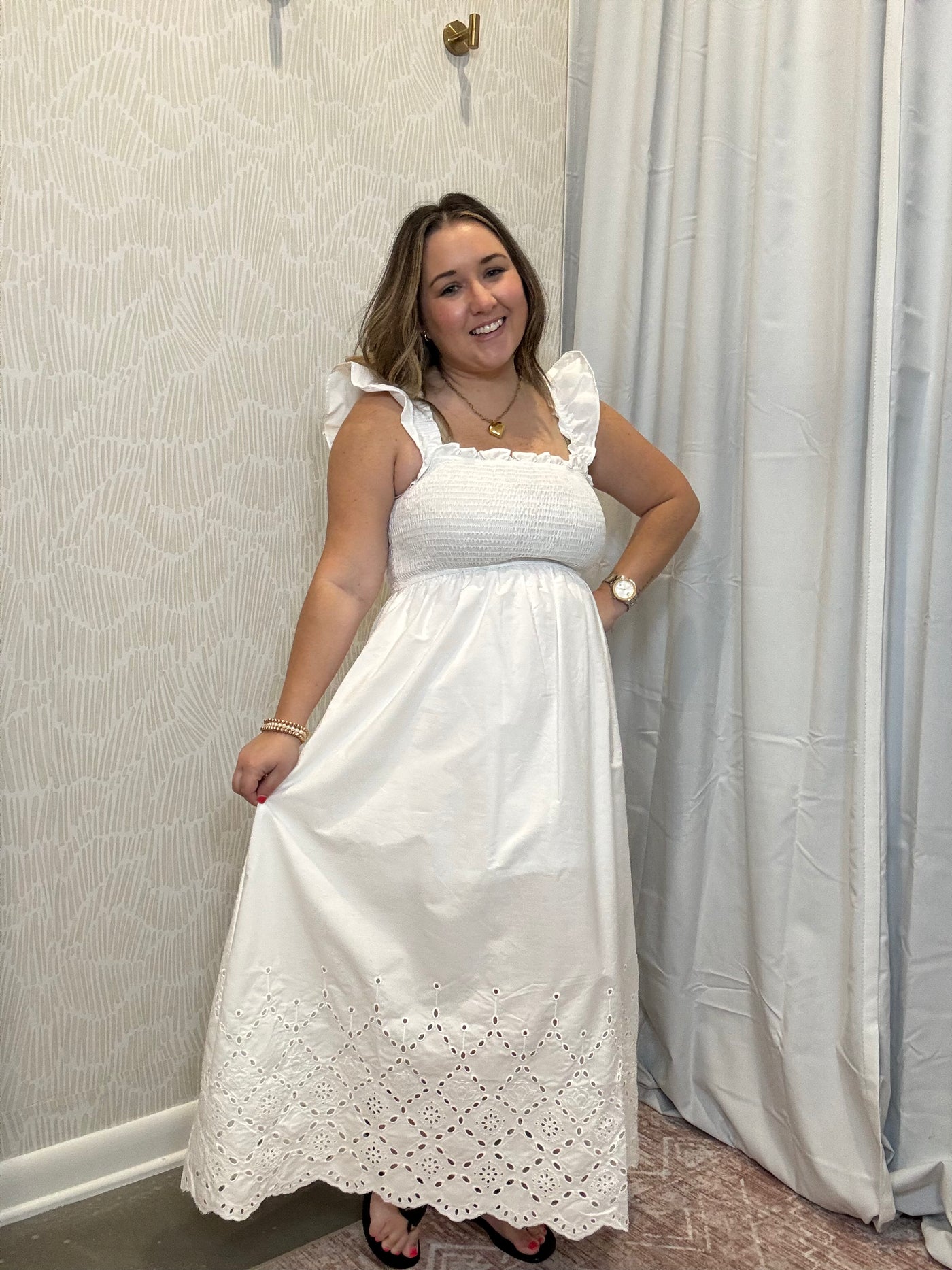 Eyelet Hem Midi Dress | White