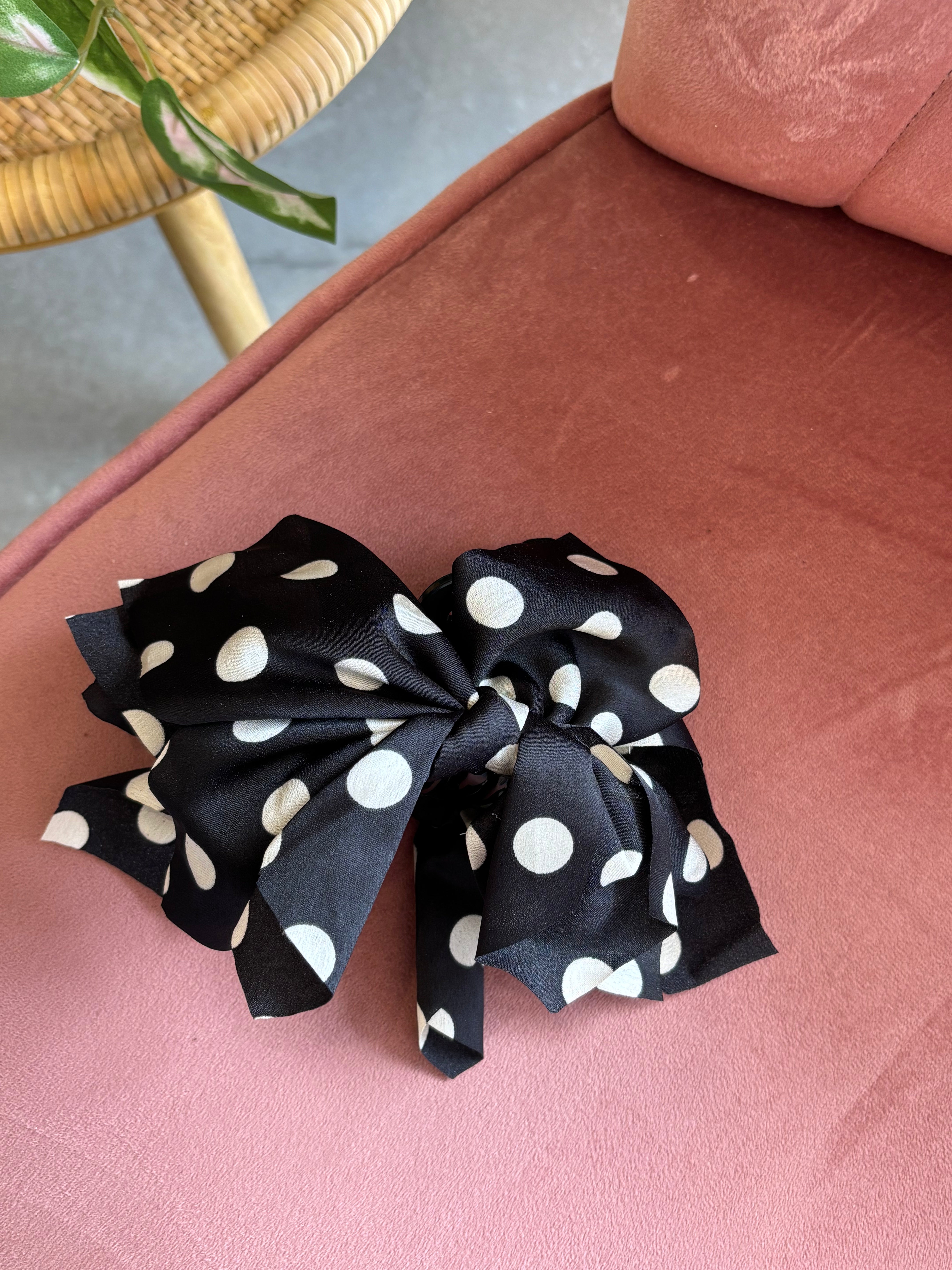 Boho Vintage Hair Claw Clip | Black Polka Dot