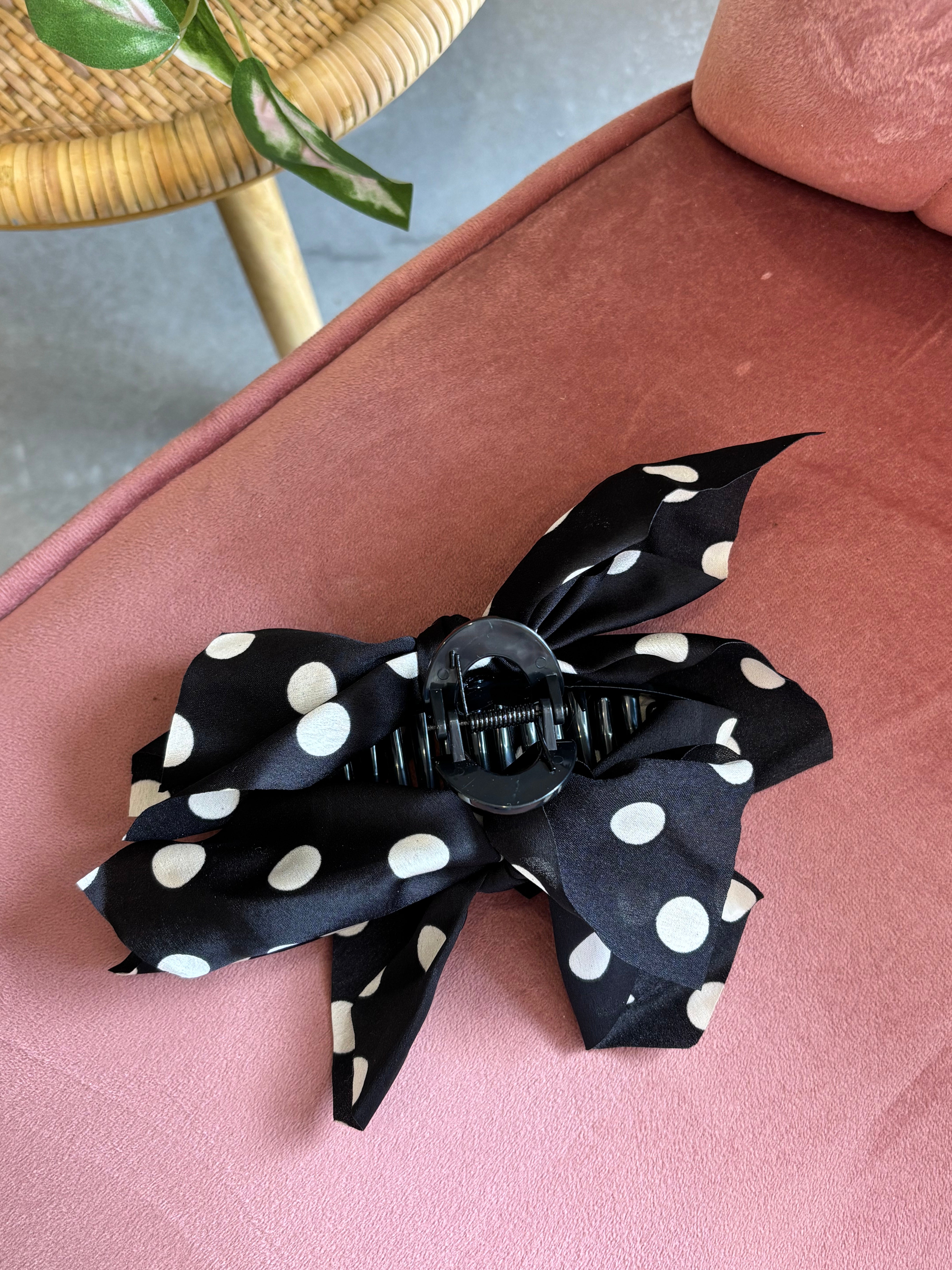 Boho Vintage Hair Claw Clip | Black Polka Dot