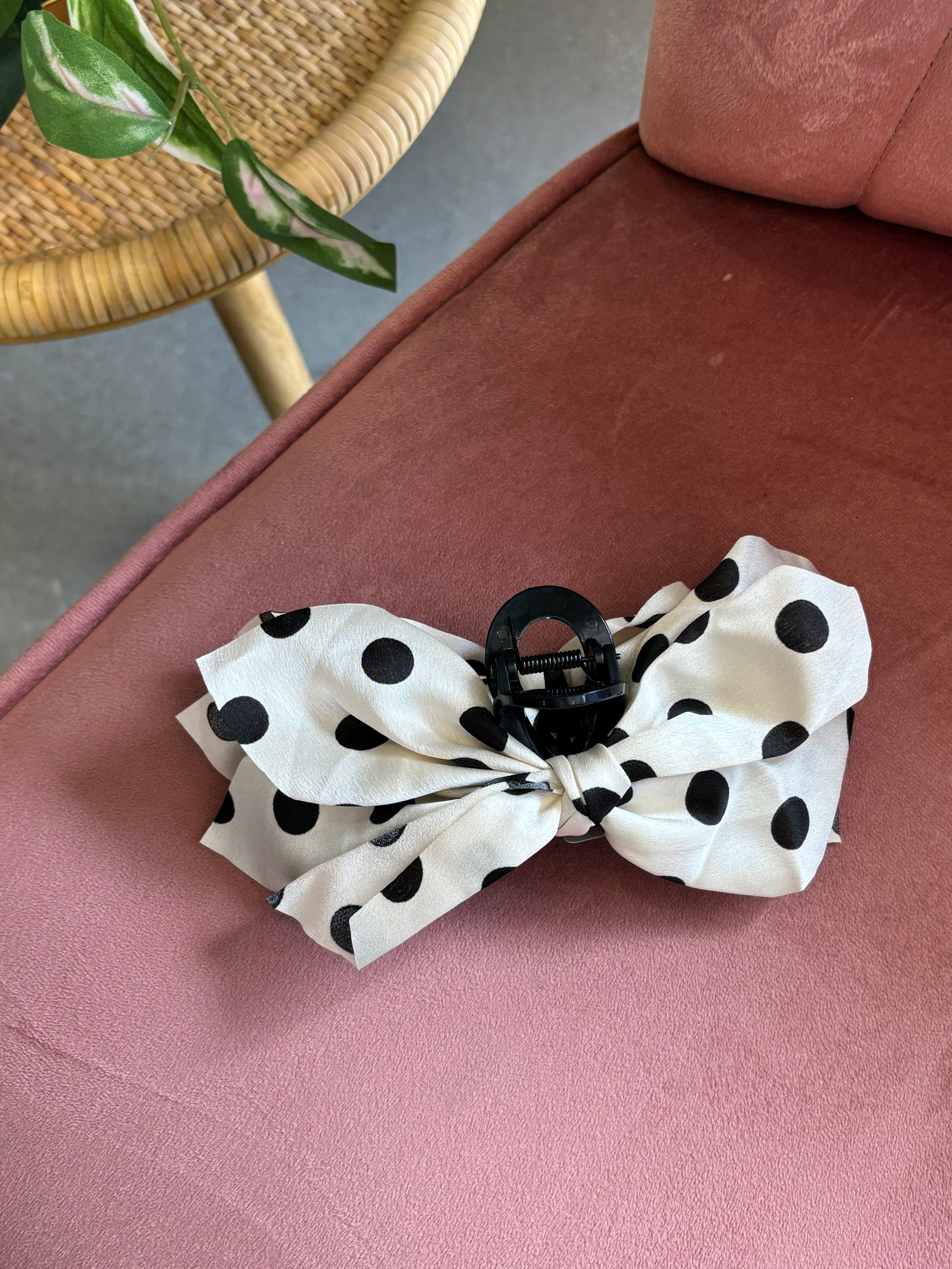 Boho Vintage Hair Claw Clip | White Polka Dot