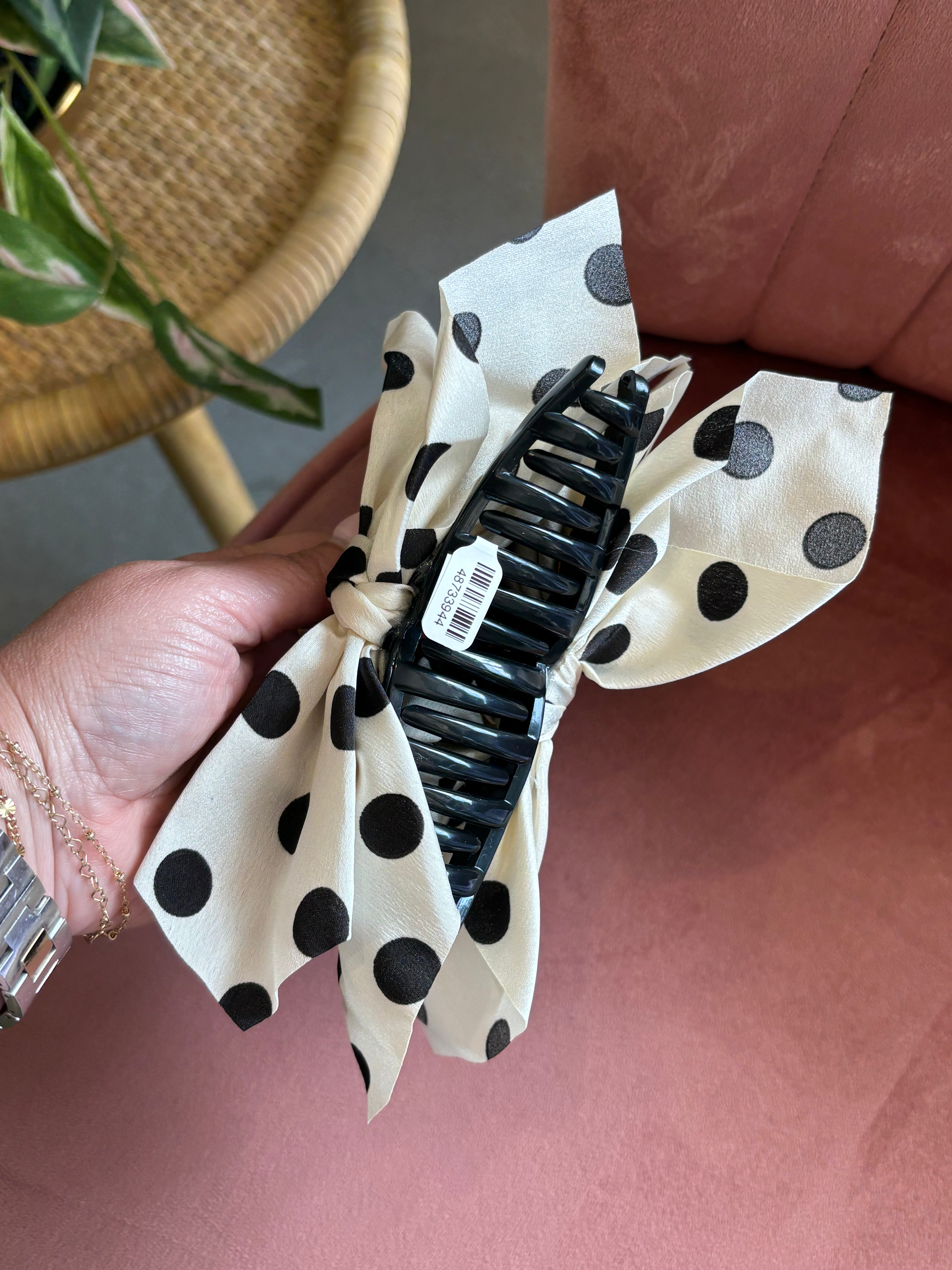 Boho Vintage Hair Claw Clip | White Polka Dot