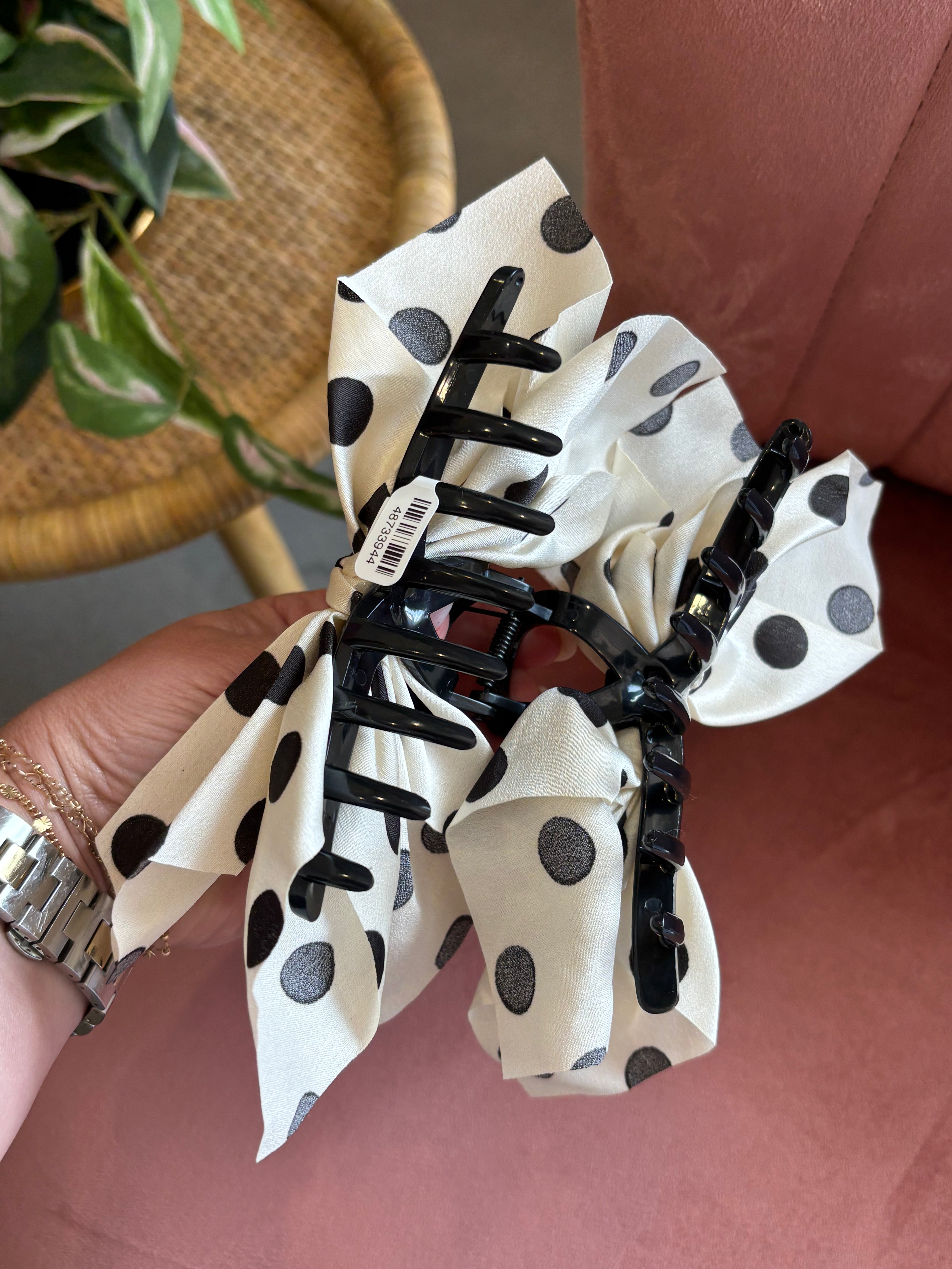 Boho Vintage Hair Claw Clip | White Polka Dot
