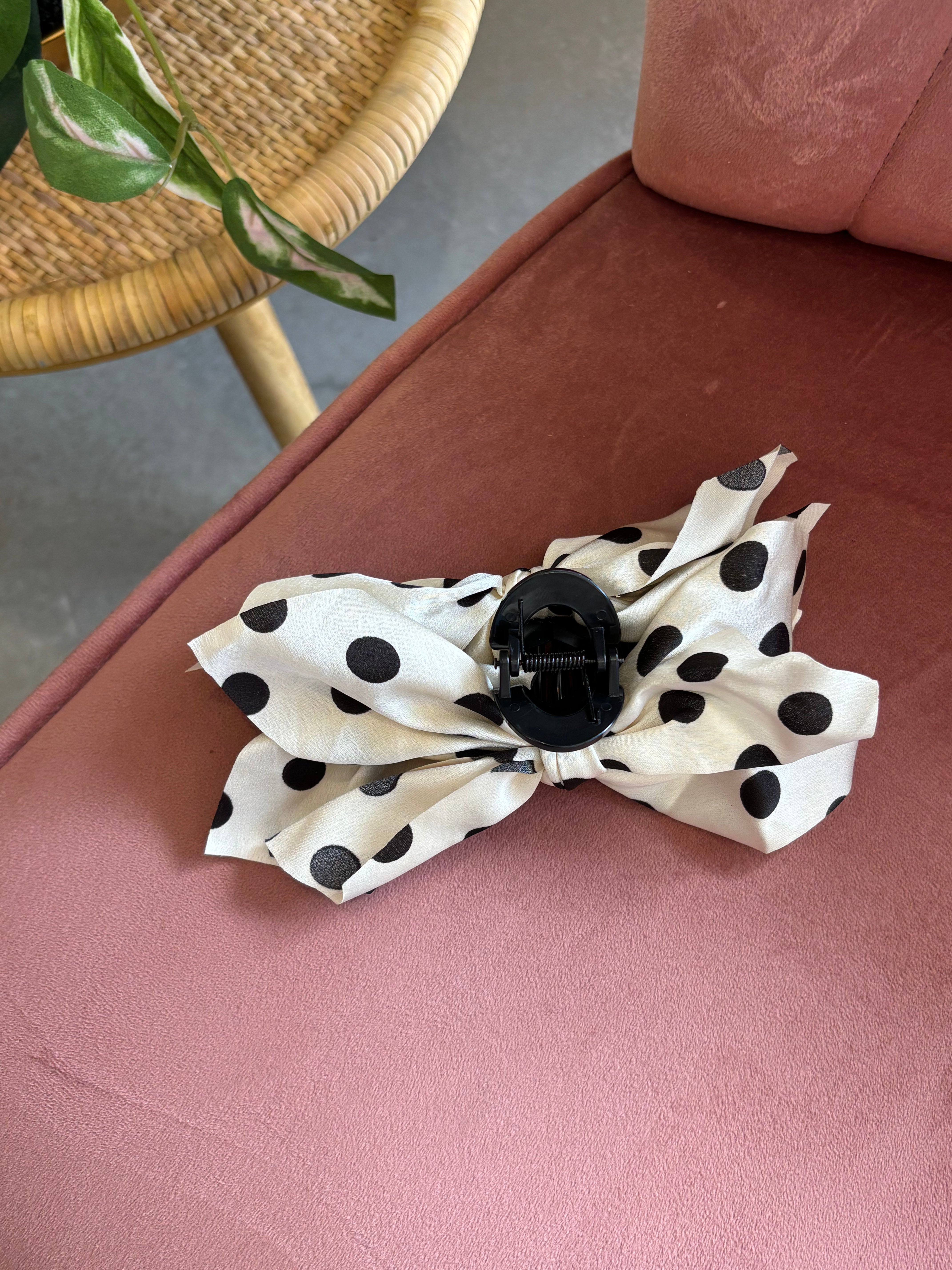 Boho Vintage Hair Claw Clip | White Polka Dot