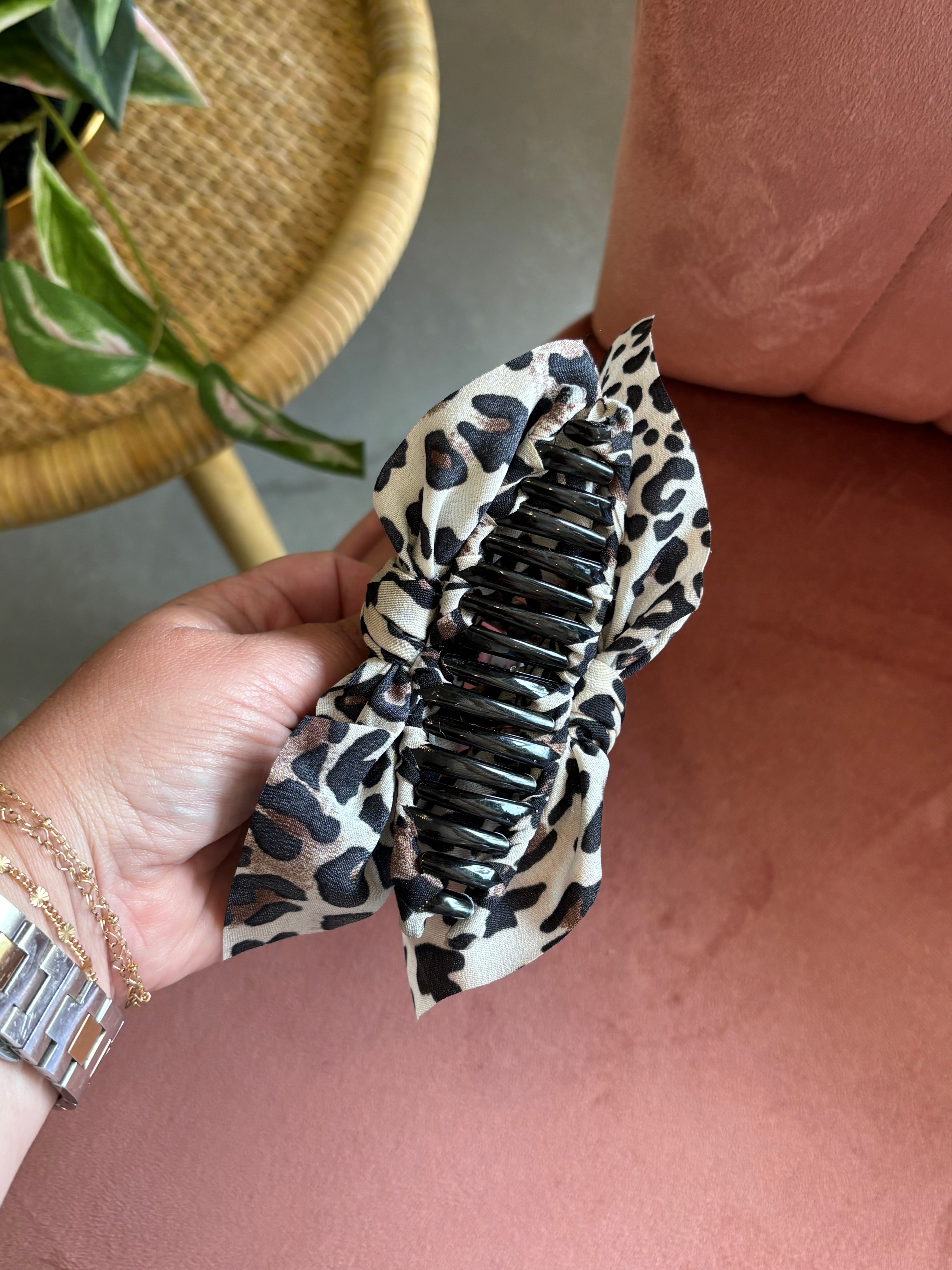 Boho Vintage Hair Claw Clip | Ivory Leopard