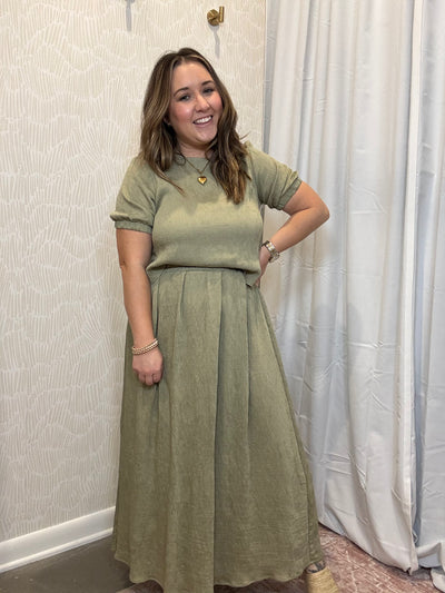 Puff Sleeve Back Tie Shirt | Olive Green