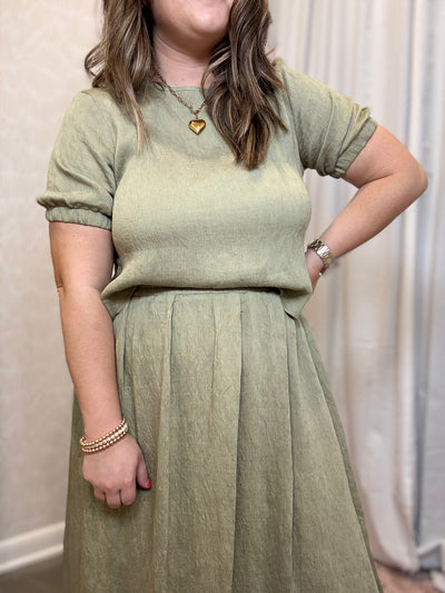 Puff Sleeve Back Tie Shirt | Olive Green