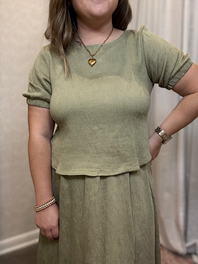 Puff Sleeve Back Tie Shirt | Olive Green