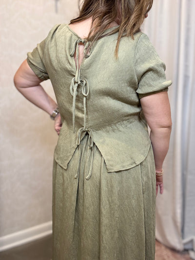 Puff Sleeve Back Tie Shirt | Olive Green