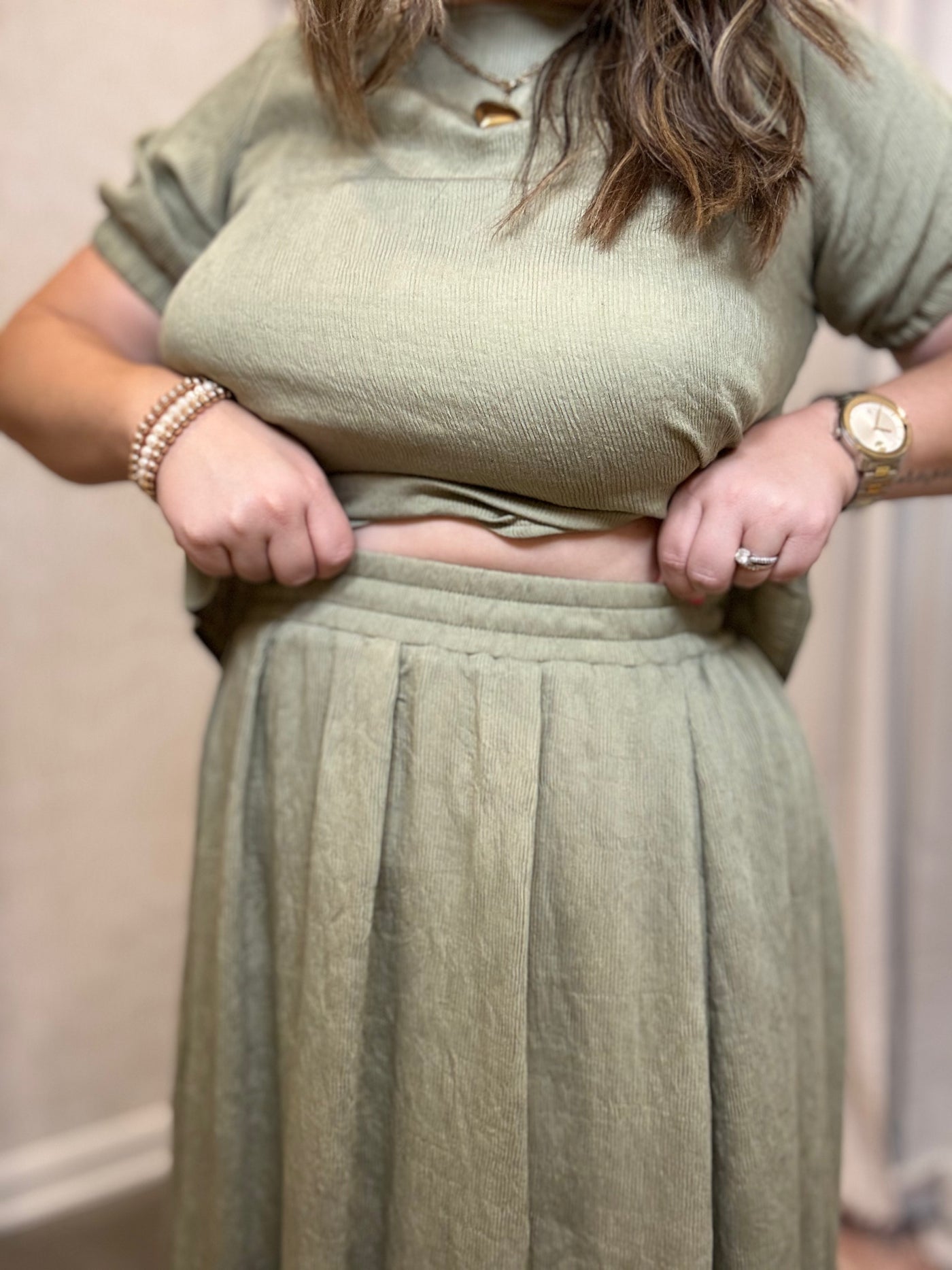 Puff Sleeve Back Tie Shirt | Olive Green