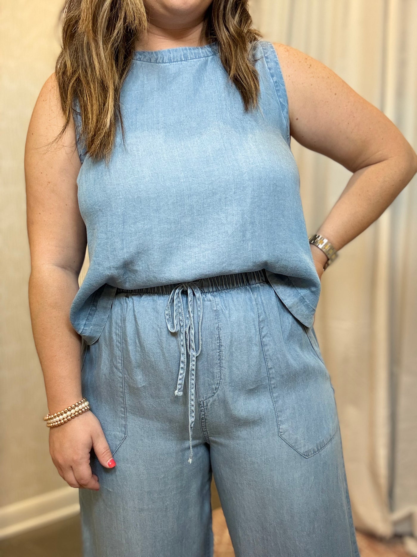 Wide Leg Chambray Pants
