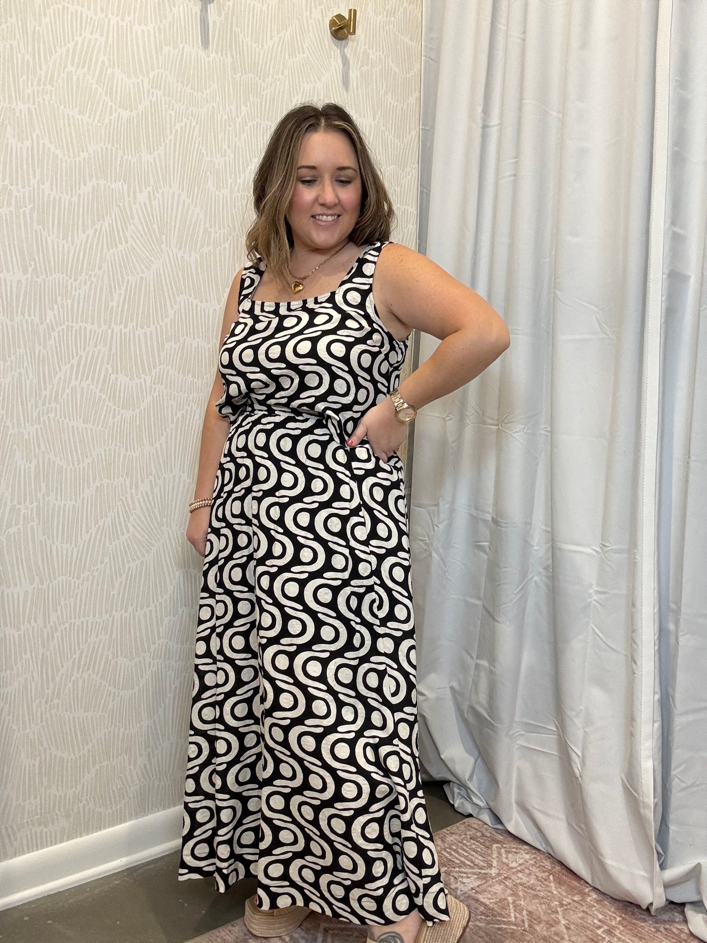 Geo Pattern Pleated Midi Skirt