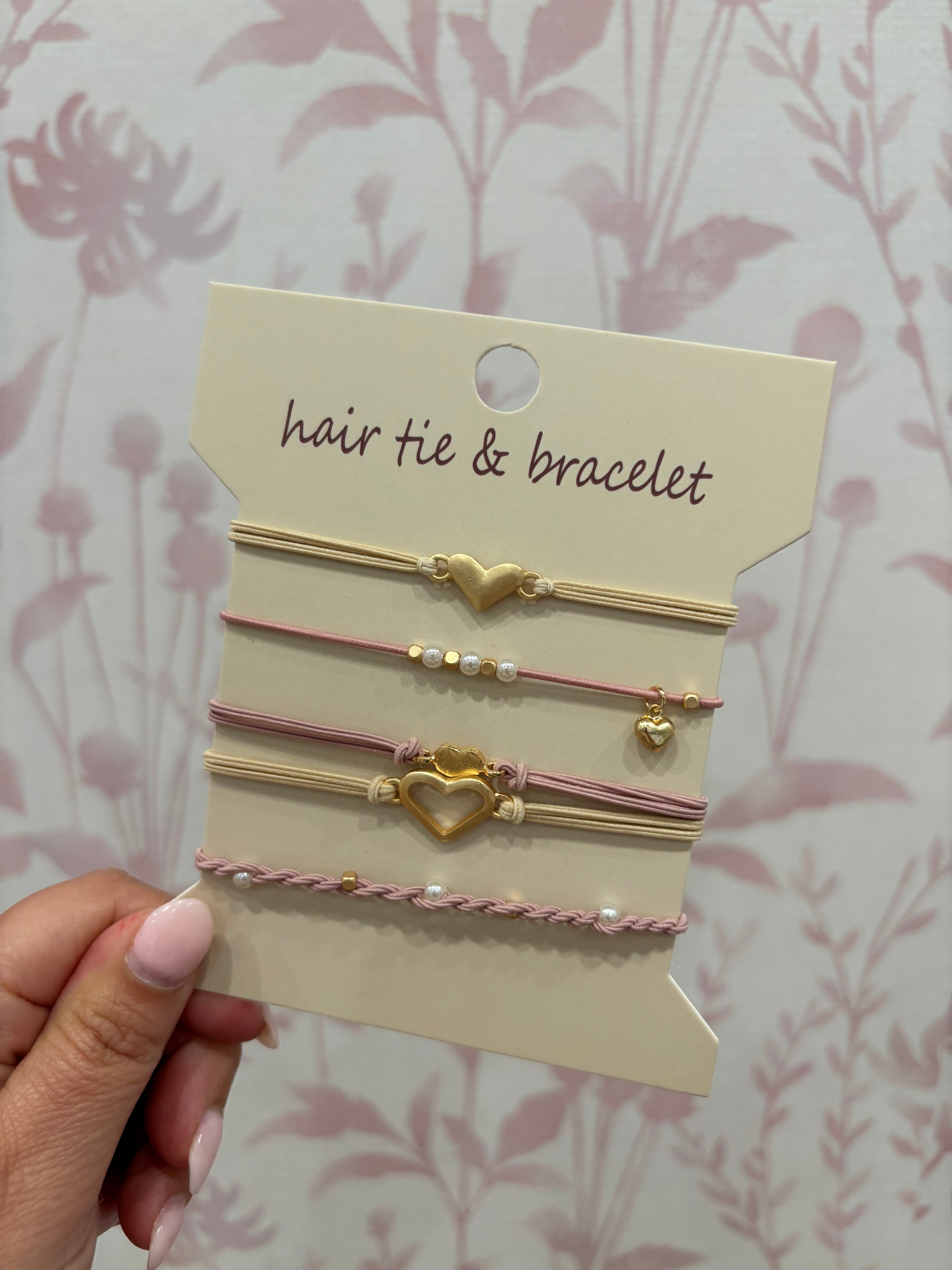 Boho Hair Tie Bracelet | Neutral Hearts