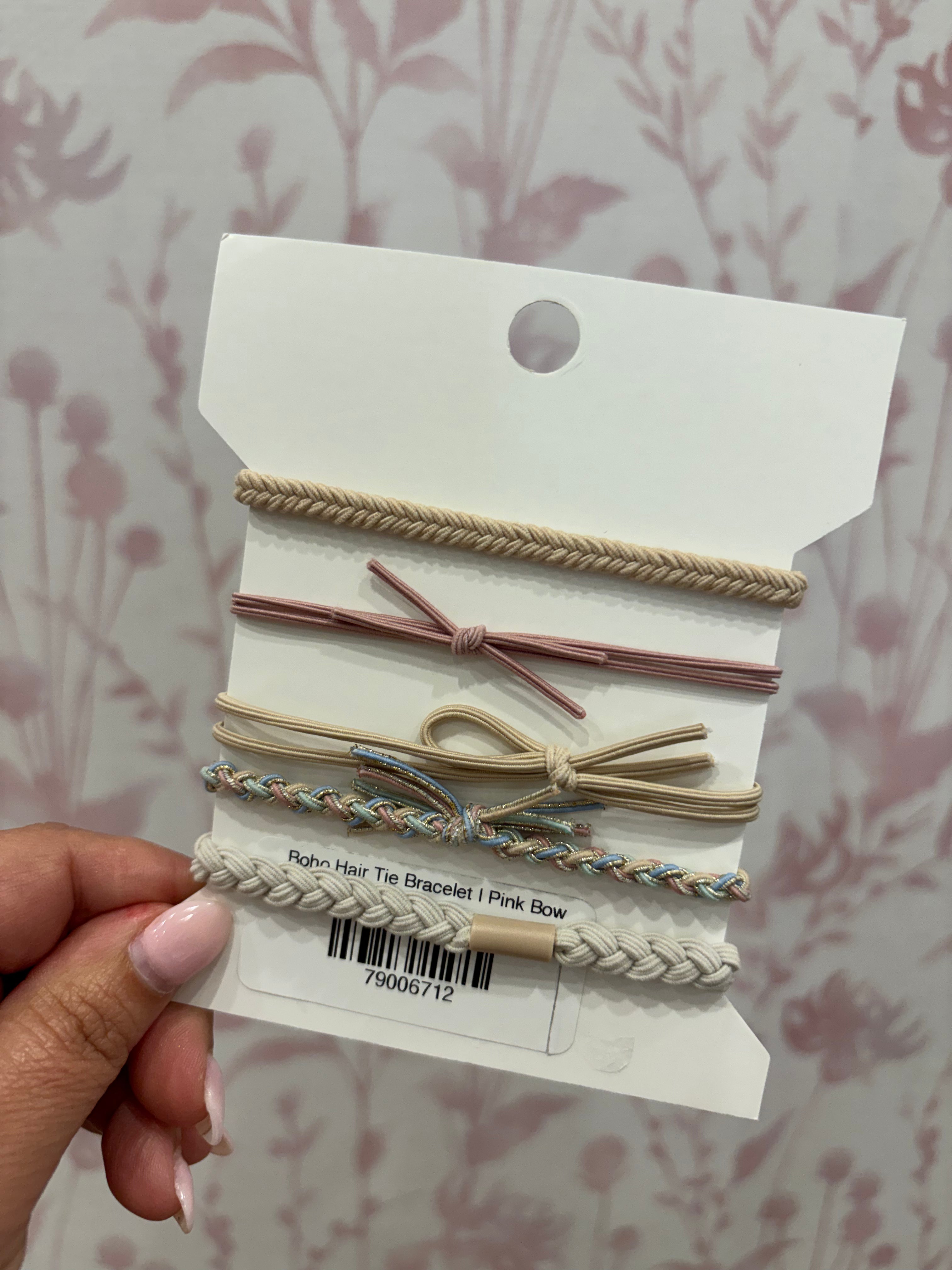 Boho Hair Tie Bracelet | Pink Bow