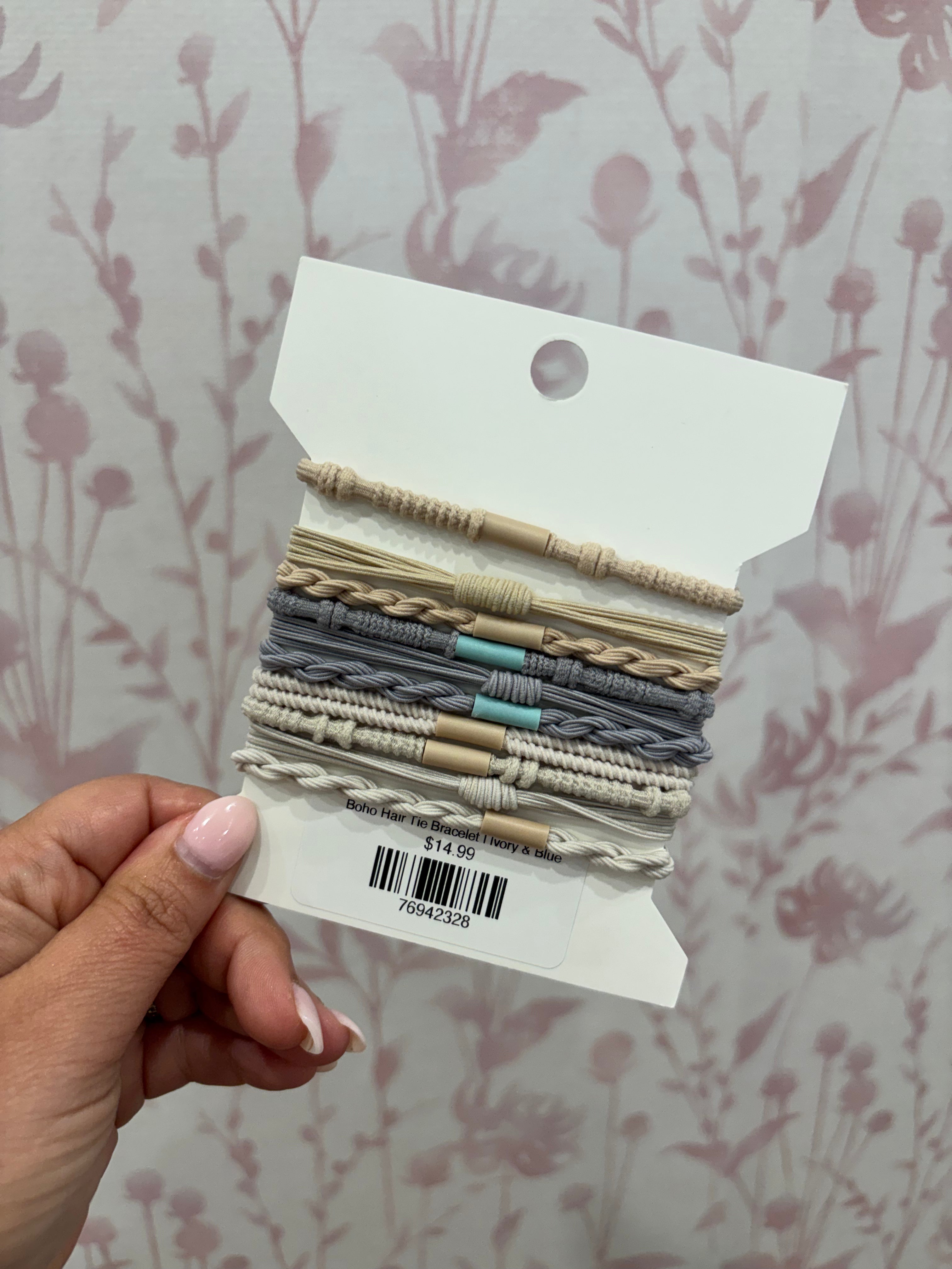 Boho Hair Tie Bracelet | Ivory & Blue