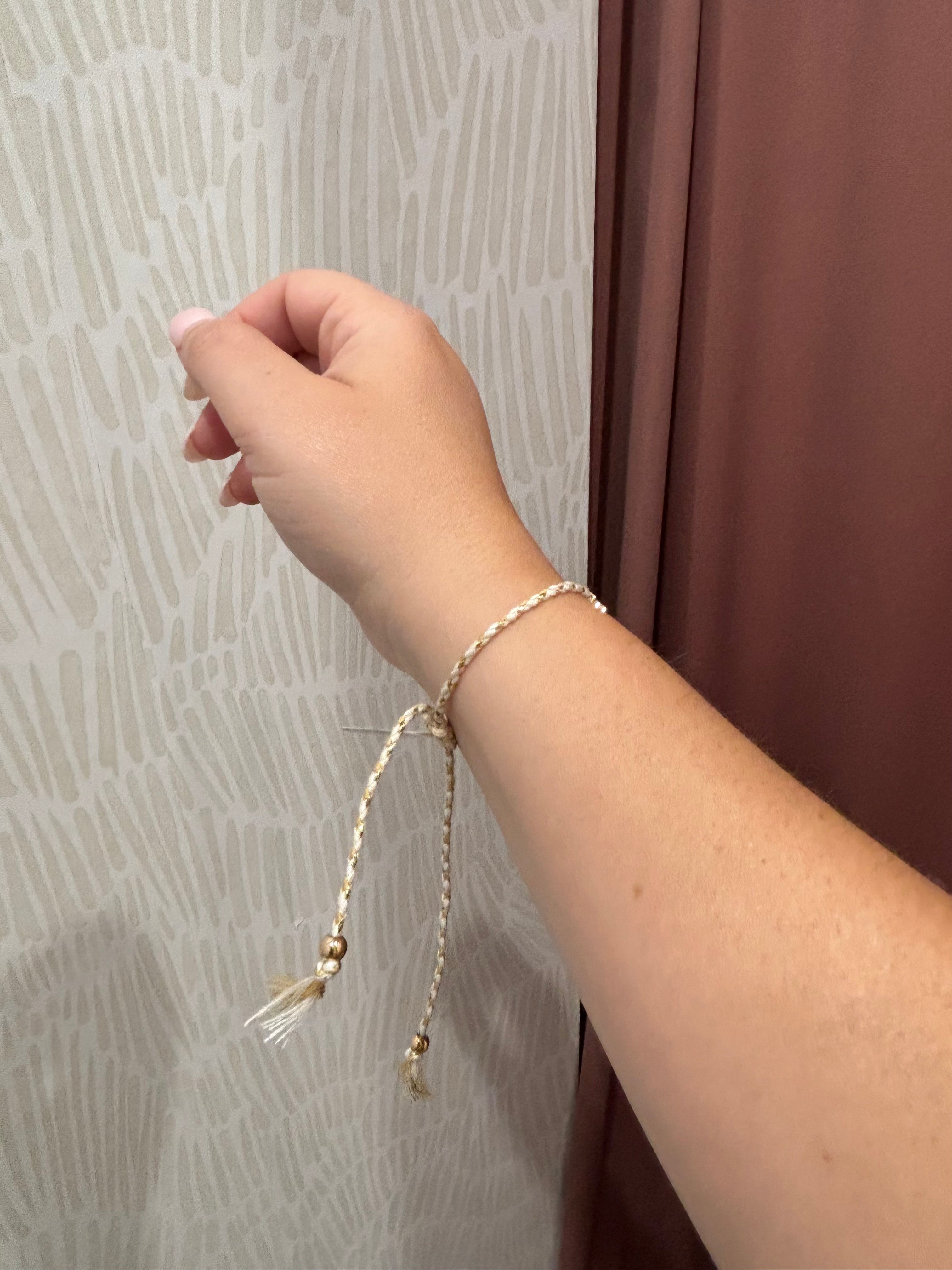 Corded Cross Charm Bracelet | White