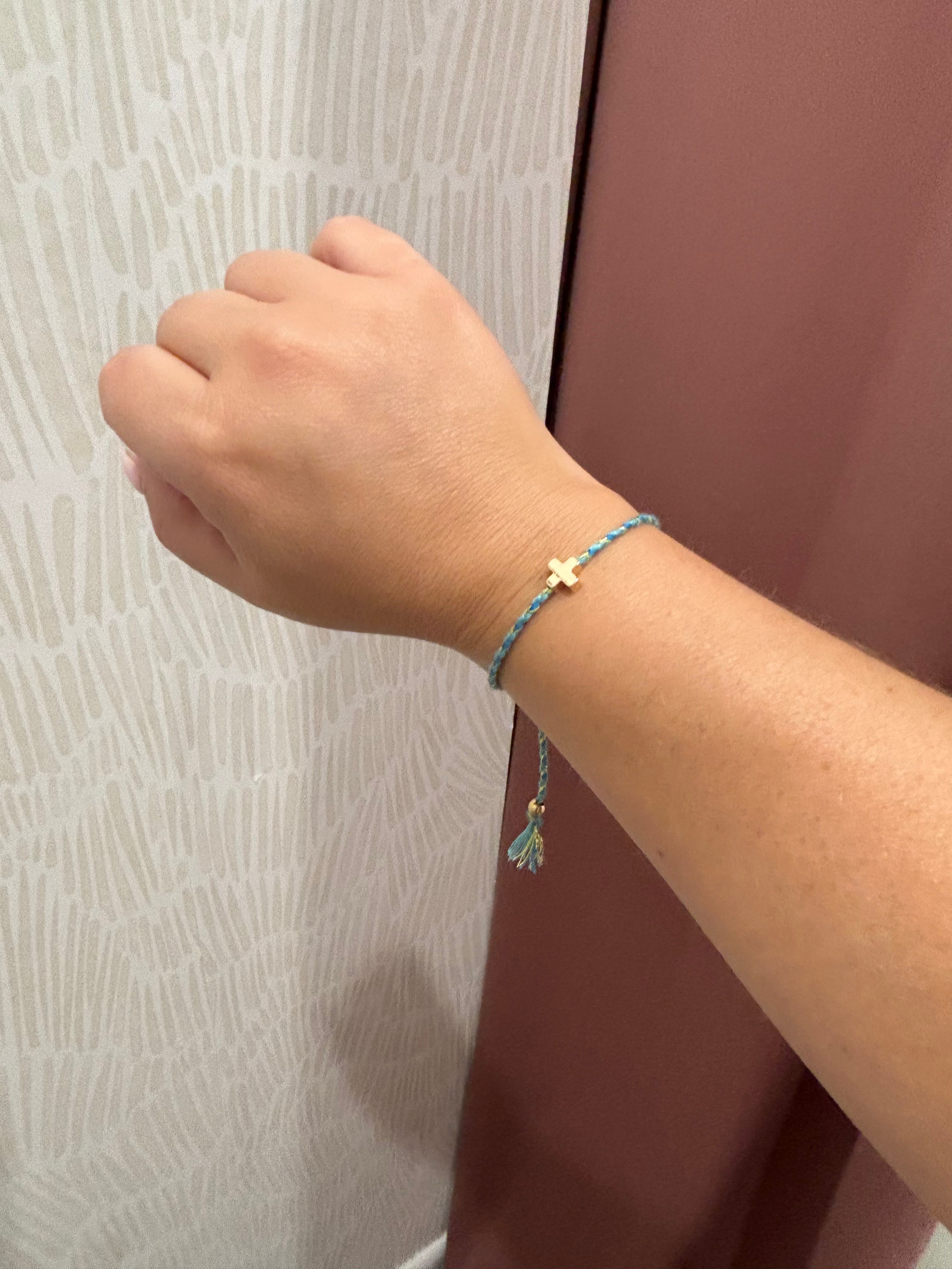 Corded Cross Charm Bracelet | Blue
