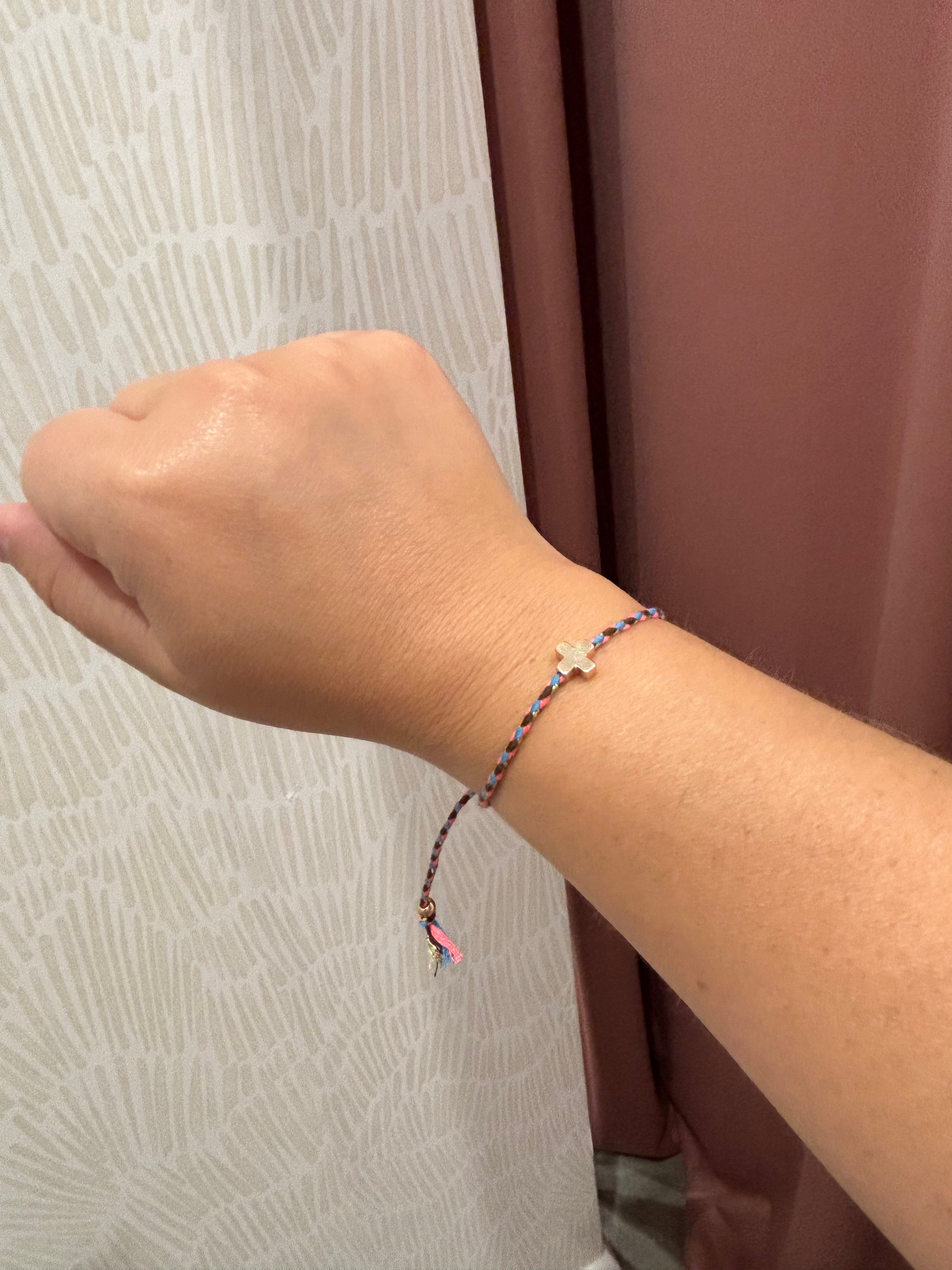 Corded Cross Charm Bracelet | Brown