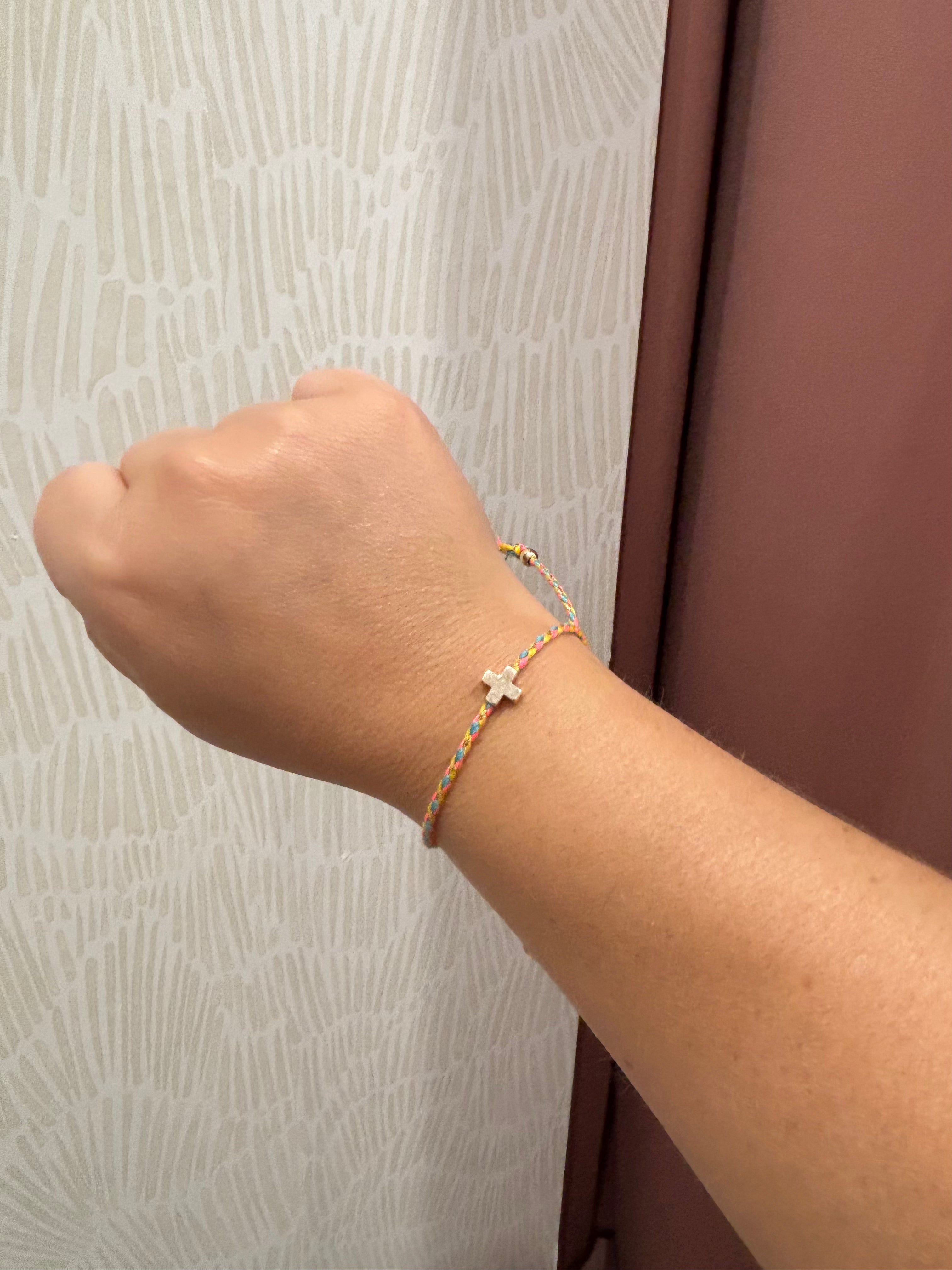Corded Cross Charm Bracelet | Yellow