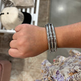 Chunky Triple Tube Bangle Set | Silver