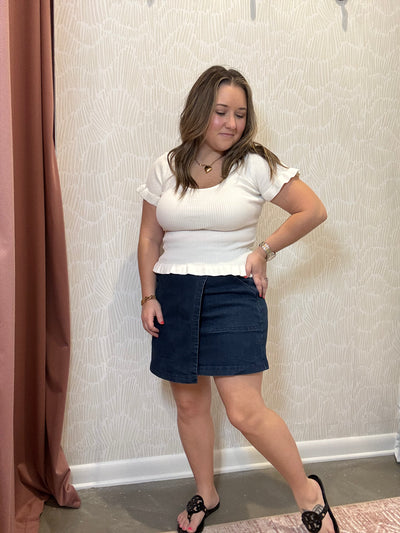 High Waist Wrap Denim Mini Skirt