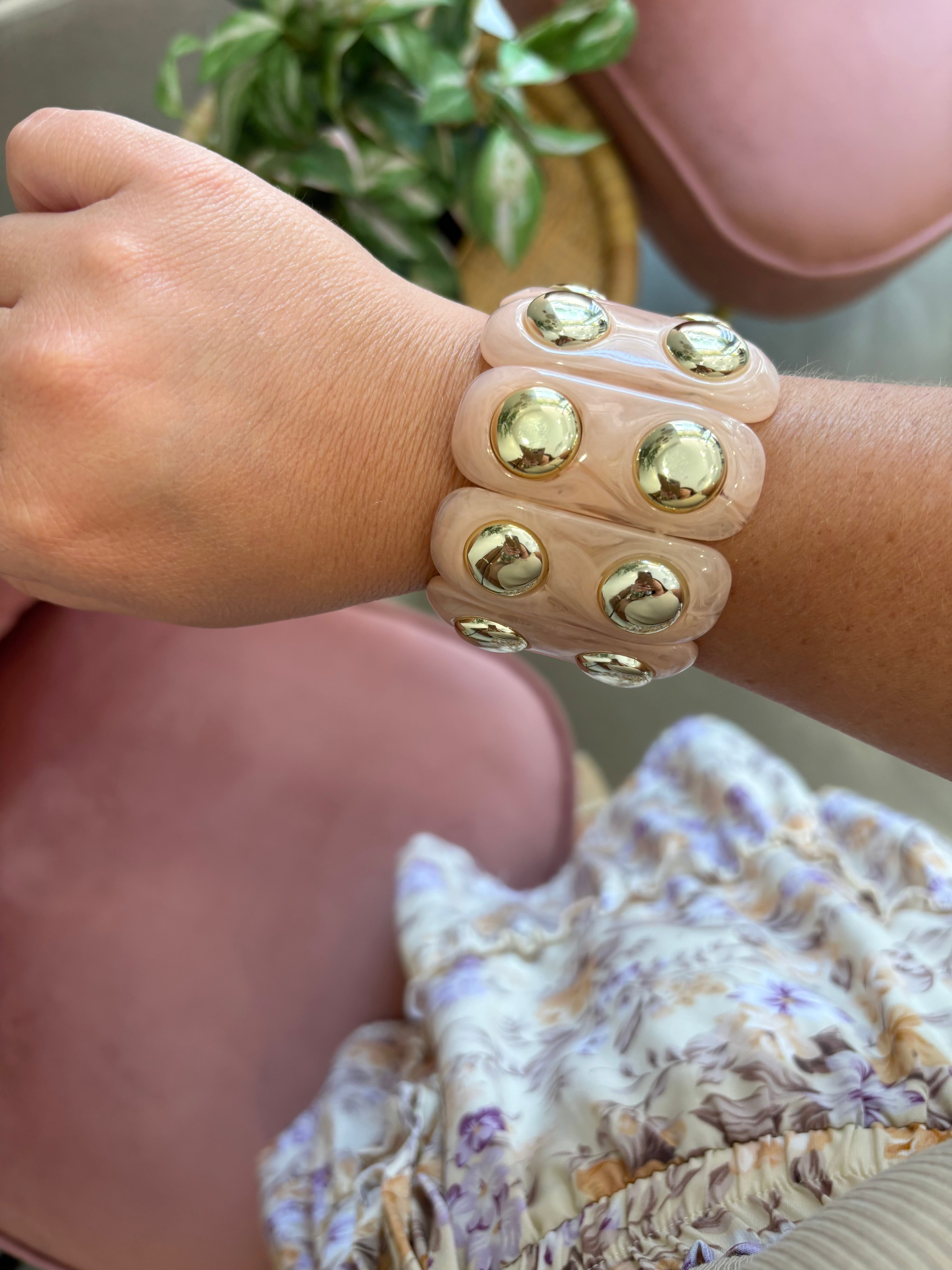 Color-Block Stretch Cord Bracelet | Pink