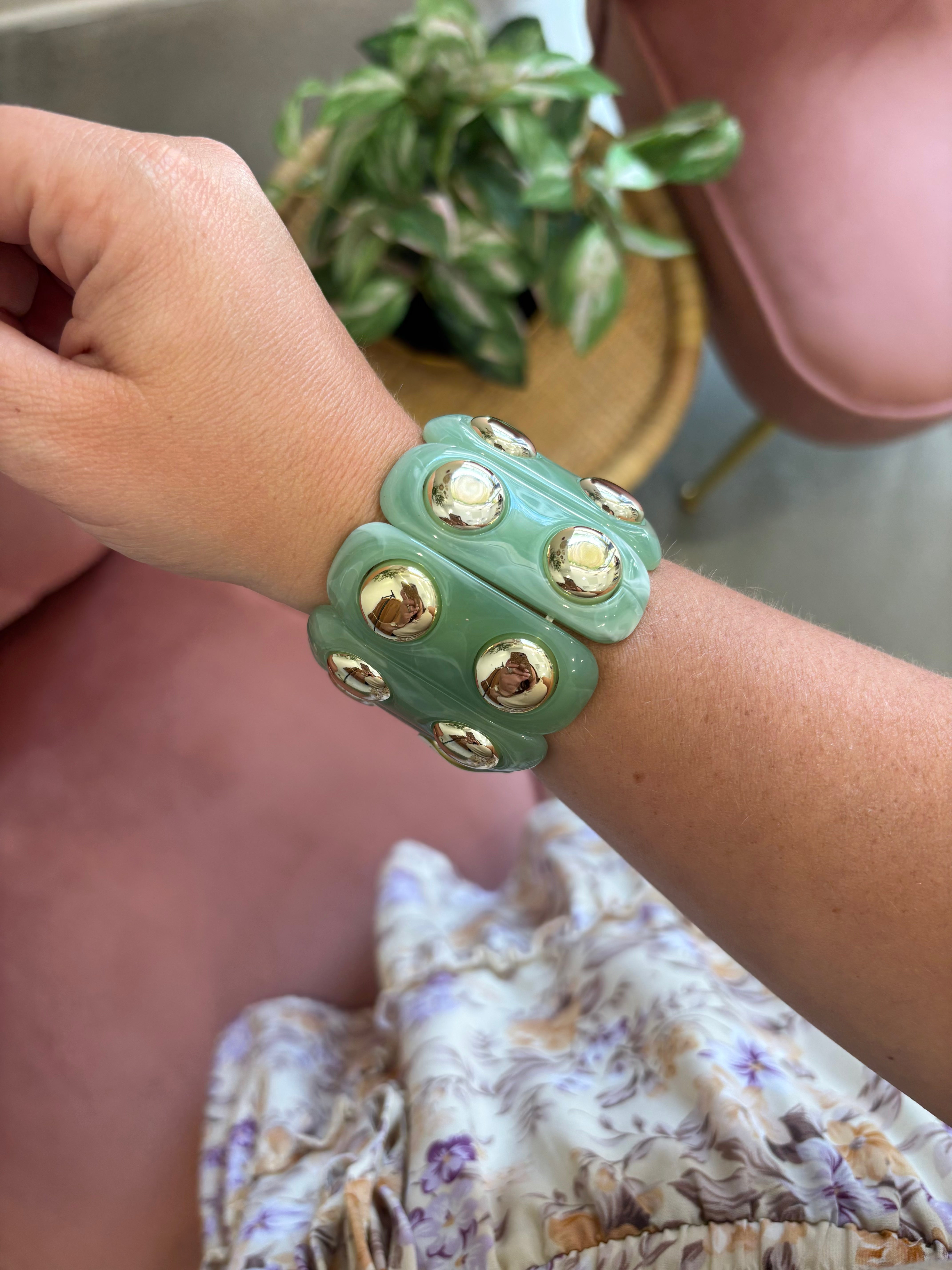 Color-Block Stretch Cord Bracelet | Jade
