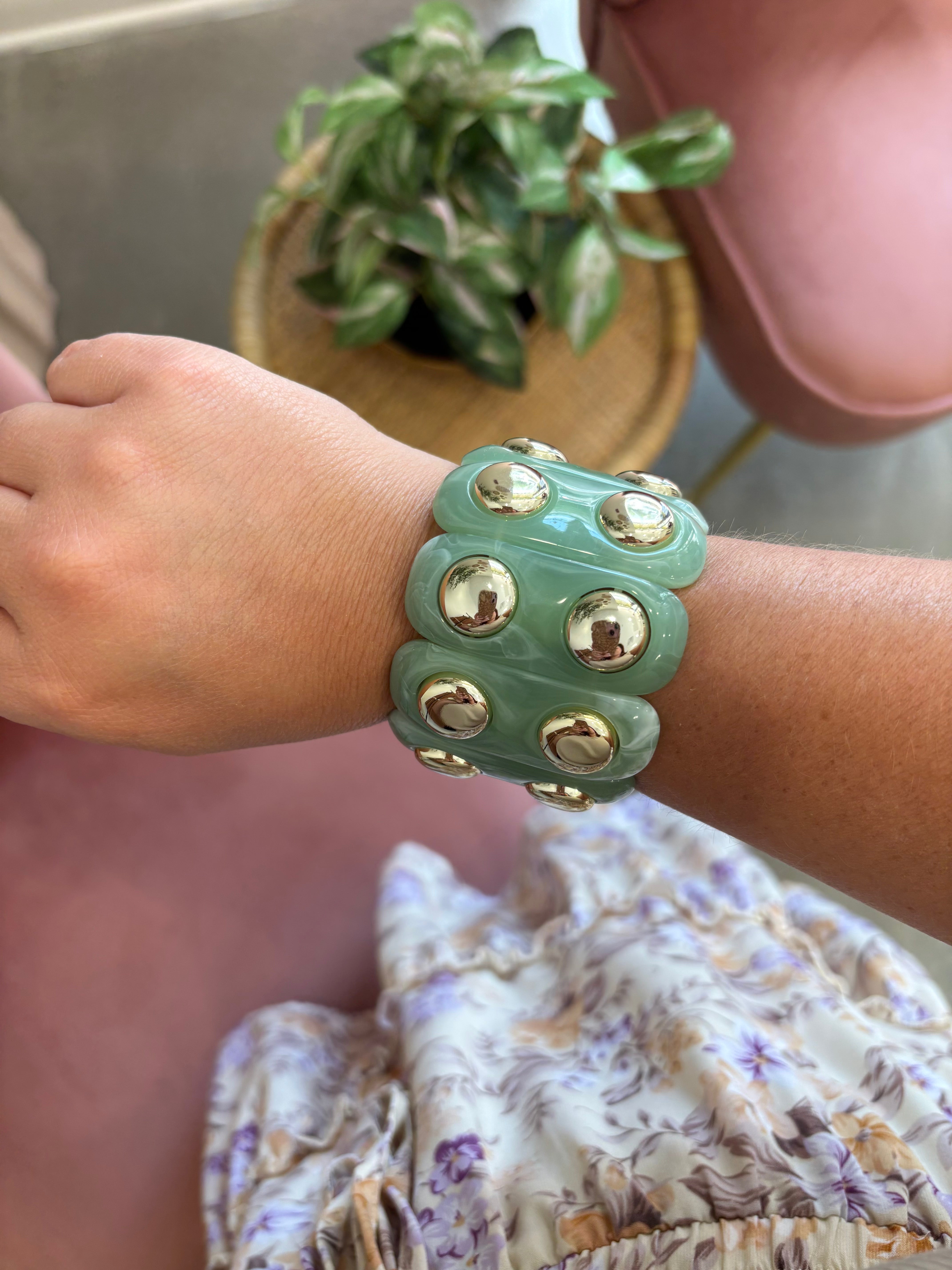 Color-Block Stretch Cord Bracelet | Jade