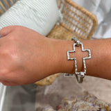 Hammered Cross Bracelet | Silver