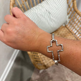 Hammered Cross Bracelet | Silver