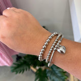 Heart Charm Beaded Bracelet Set | Silver