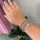 Heart Charm Beaded Bracelet Set | Silver